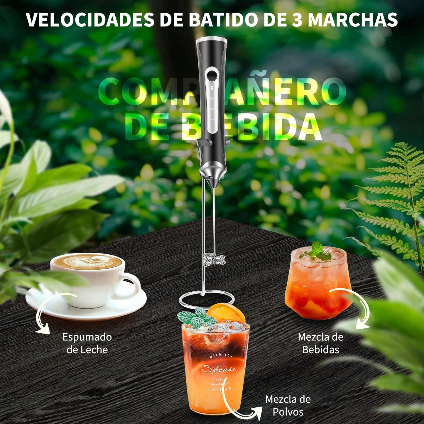 Espumador de Leche Recargable con Soporte 3 Velocidades