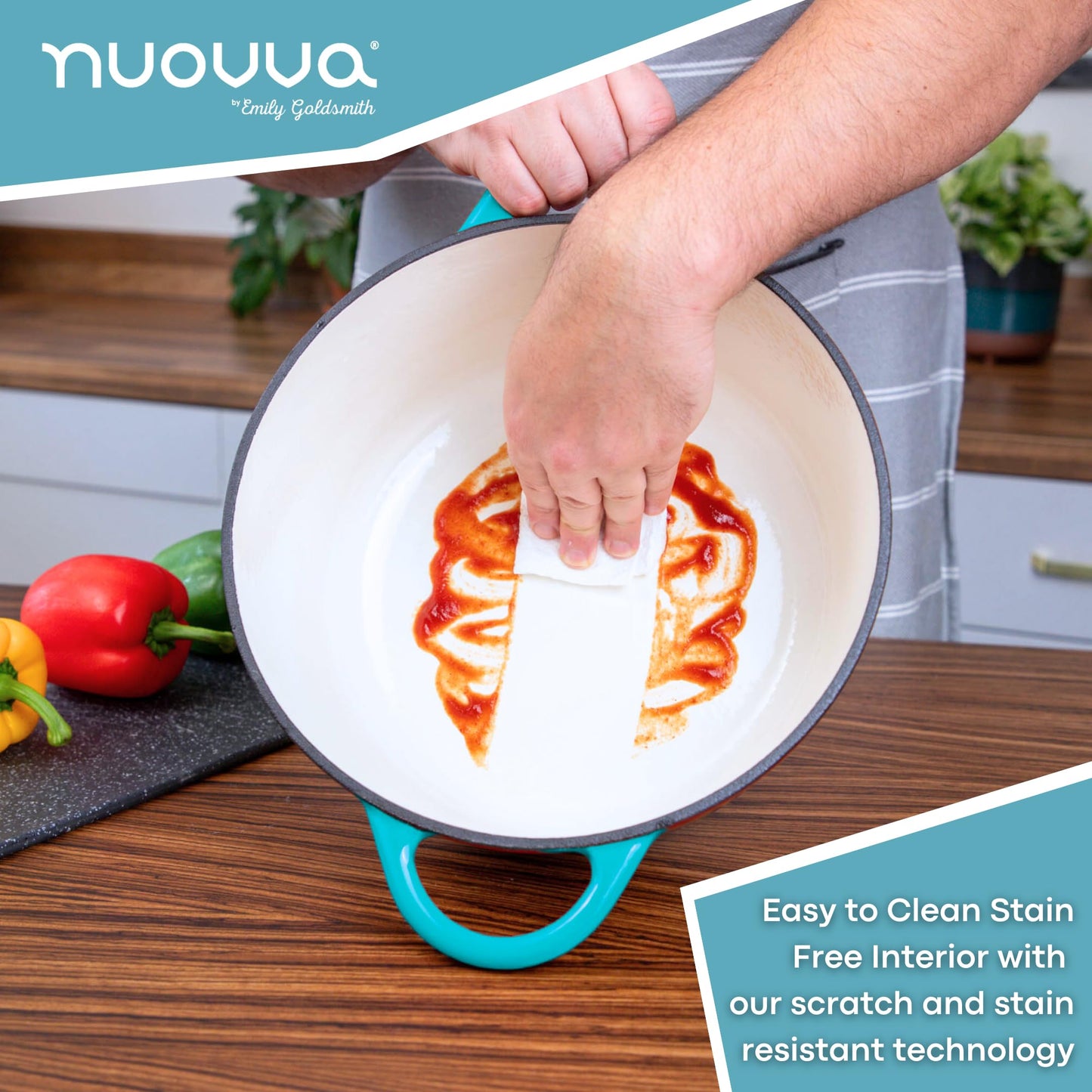 Nuovva - Horno holandés de hierro fundido con tapa - Cacerola esmaltada antiadherente - Utensilios de cocina resistente para horno holandés - Azul, 7.3 cuartos de galón, 30 cm