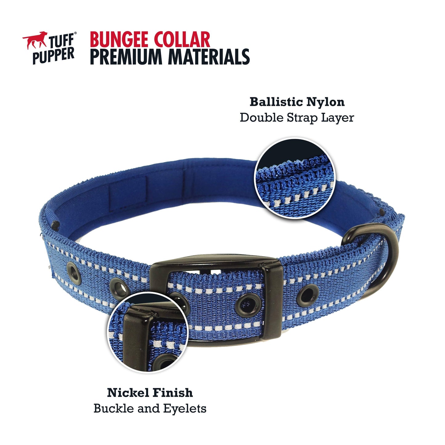 Tuff Pupper Collar de perro resistente con asa | Collar de nailon balístico resistente | Collar reflectante acolchado con herrajes de acero inoxidable ajustables | Tamaño conveniente para todas las razas