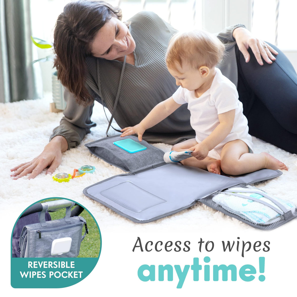 Kopi Baby - Cambiador de pañales portátil para bebé, bolsa de viaje con bolsillo para toallitas, tapete cambiador portátil de diseño inteligente, kit de estación de viaje para bebés, regalo para niñas