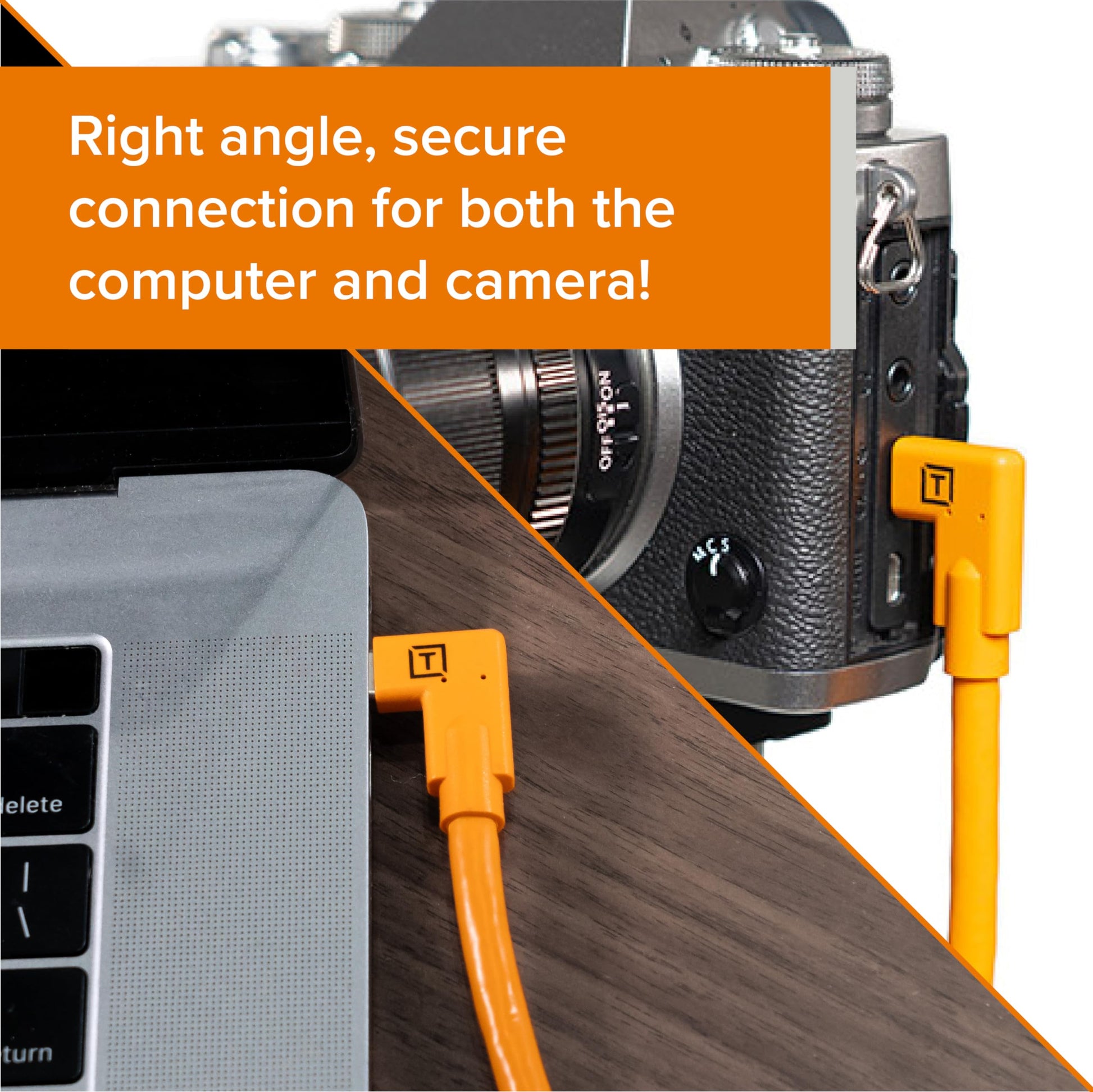 Cable USB-C Tether Tools TetherPro Naranja Alta Visibilidad de Ángulo Recto a USB-C 15 Pies