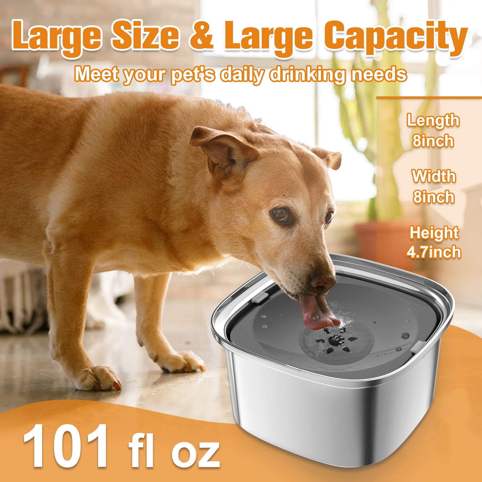 Decflow tazón de agua para perros de 3 litros de acero inoxidable con tapa, tazón de agua sin derrames para perros grandes, a prueba de salpicaduras, dispensador de agua para mascotas para bebedores desordenados