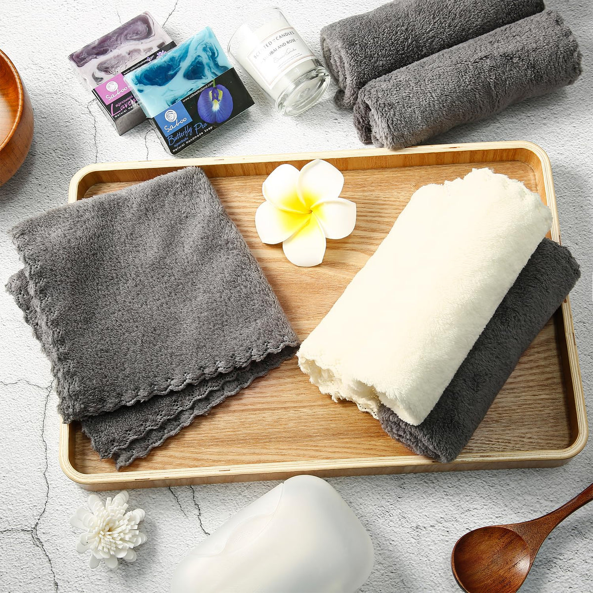 Syhood 12 Paños de Lavado de Cara Paños Desmaquillantes Toallitas Faciales de Microfibra Paño de Limpieza Facial Suave de Secado Rápido para Cara, 12 x 12 Pulgadas (Blanco, Gris)
