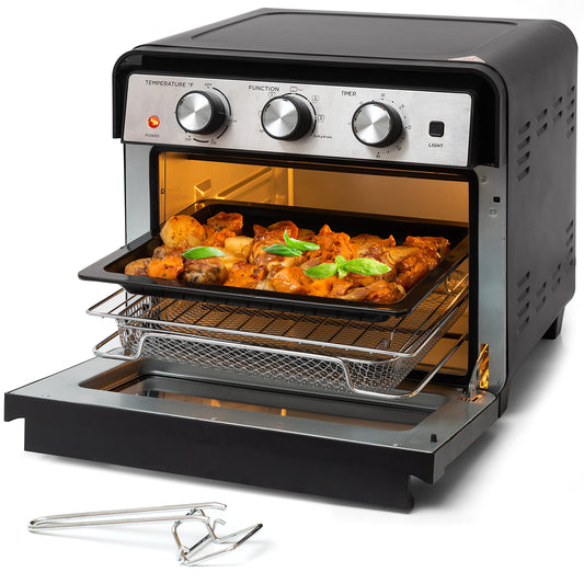 Horno freidora de aire Moss & Stone, horno tostador 6 en 1, 23 cuartos de galón, horno tostador para asar, hornear, asar, accesorios de acero inoxidable incluidos, encimera de horno de convección
