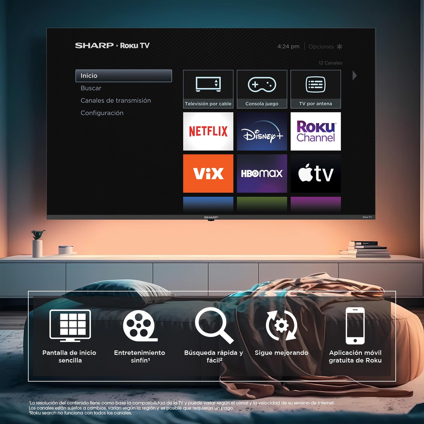 Sharp Frameless 4K Ultra HD TV de 60" - Roku TV con WiFi