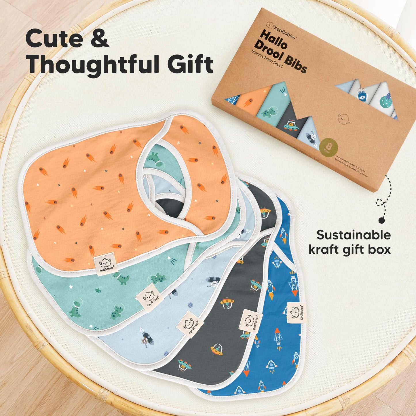 KeaBabies - Paquete de 8 baberos para bebés para niños y niñas, baberos sin botones para la dentición, bebé niña y niño pequeño, recién nacido, suave y absorbente, colores bonitos, cobertura grande