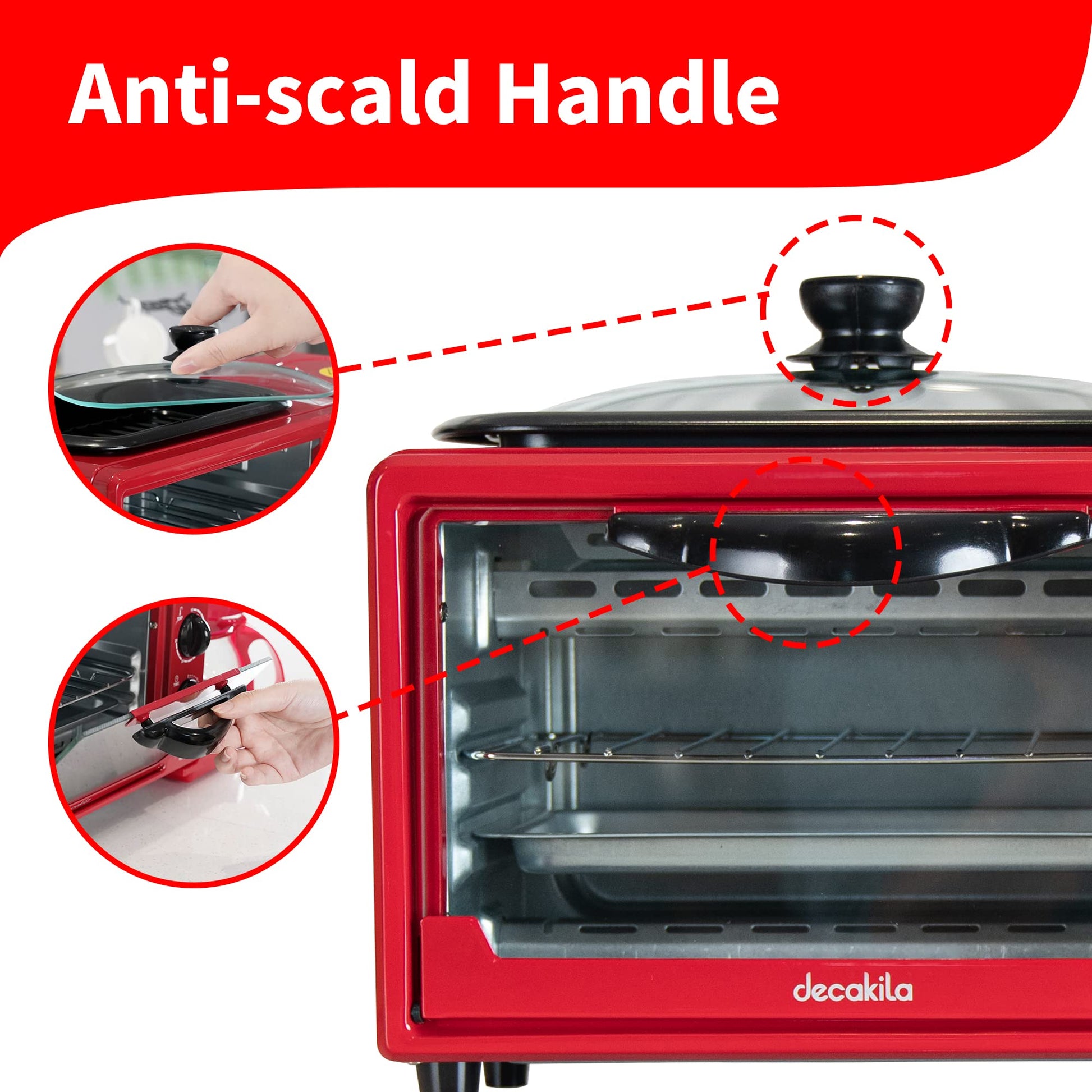 DECAKILA 3 en 1 Estación de Desayuno Horno Tostador Cafetera de 4 Tazas Plancha Todo en Uno con Temporizador de 30 Minutos Rojo KUEV003R