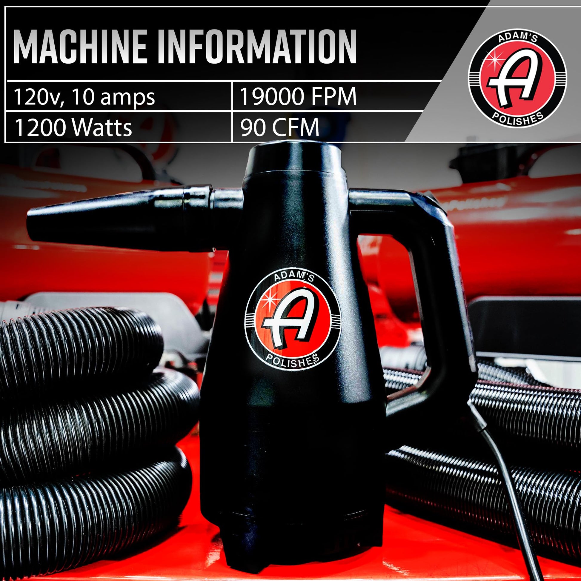 Cañón de Aire Adam's Mini Negro de Alta Potencia para Secado de Lavado de Coche