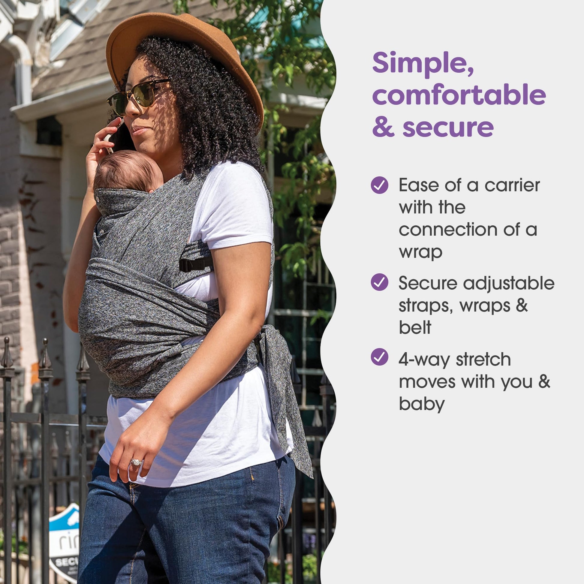 Boppy Portabebés Híbrido Ajustable, 8-35 Libras, Gris Jaspeado, Portabebés para Recién Nacido a Niño Pequeño con Correas Ajustables y Comodidad de una Envoltura de Bebé