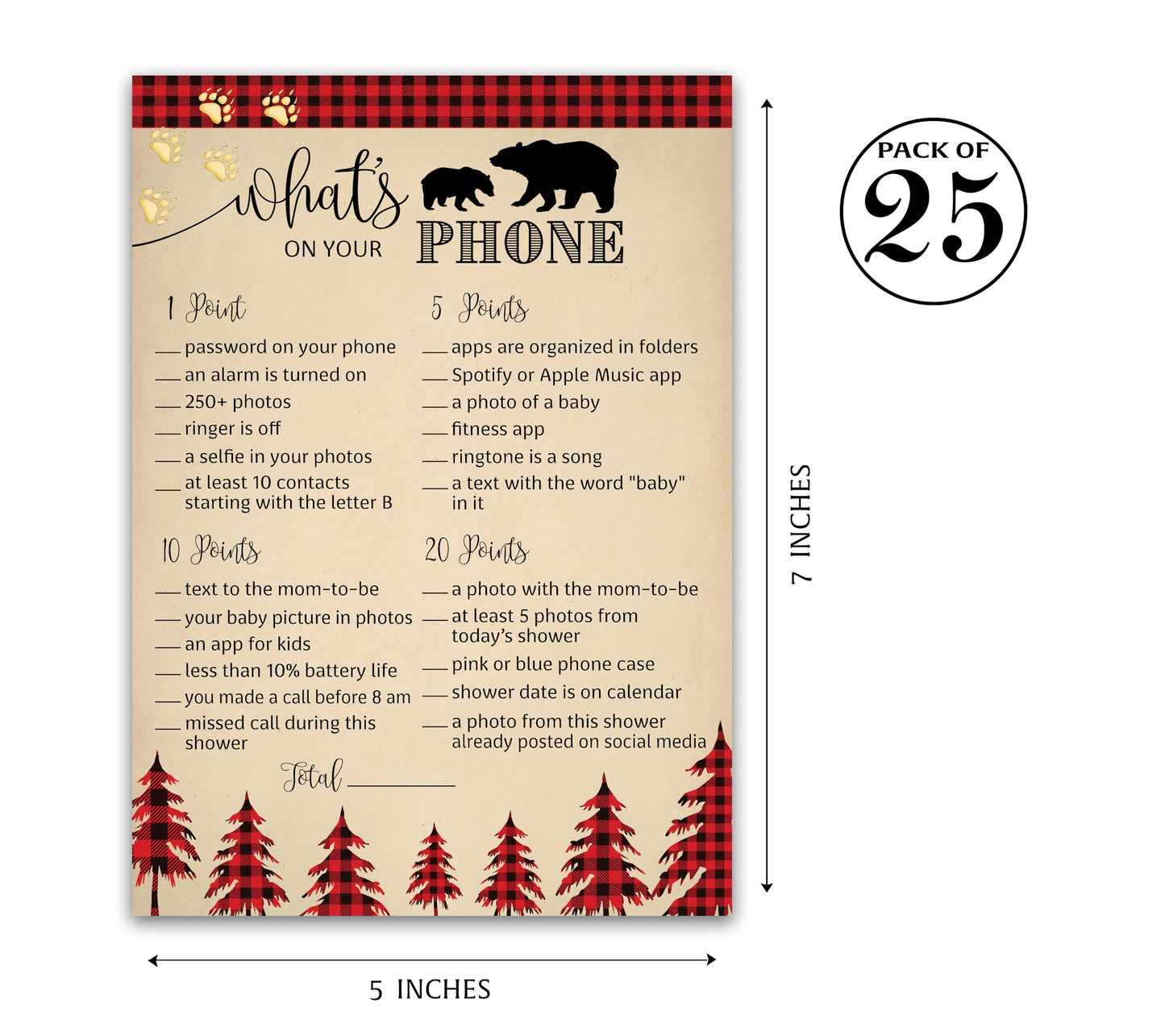 Roseum Collections LUMBERJACK - Juego de baby shower temático - WhAT'S ON YOUR PHONE - Paquete de 25 - Country Buffalo Plaid rústico Boy Country Co-ed Decoración de ducha para parejas G805-PHN