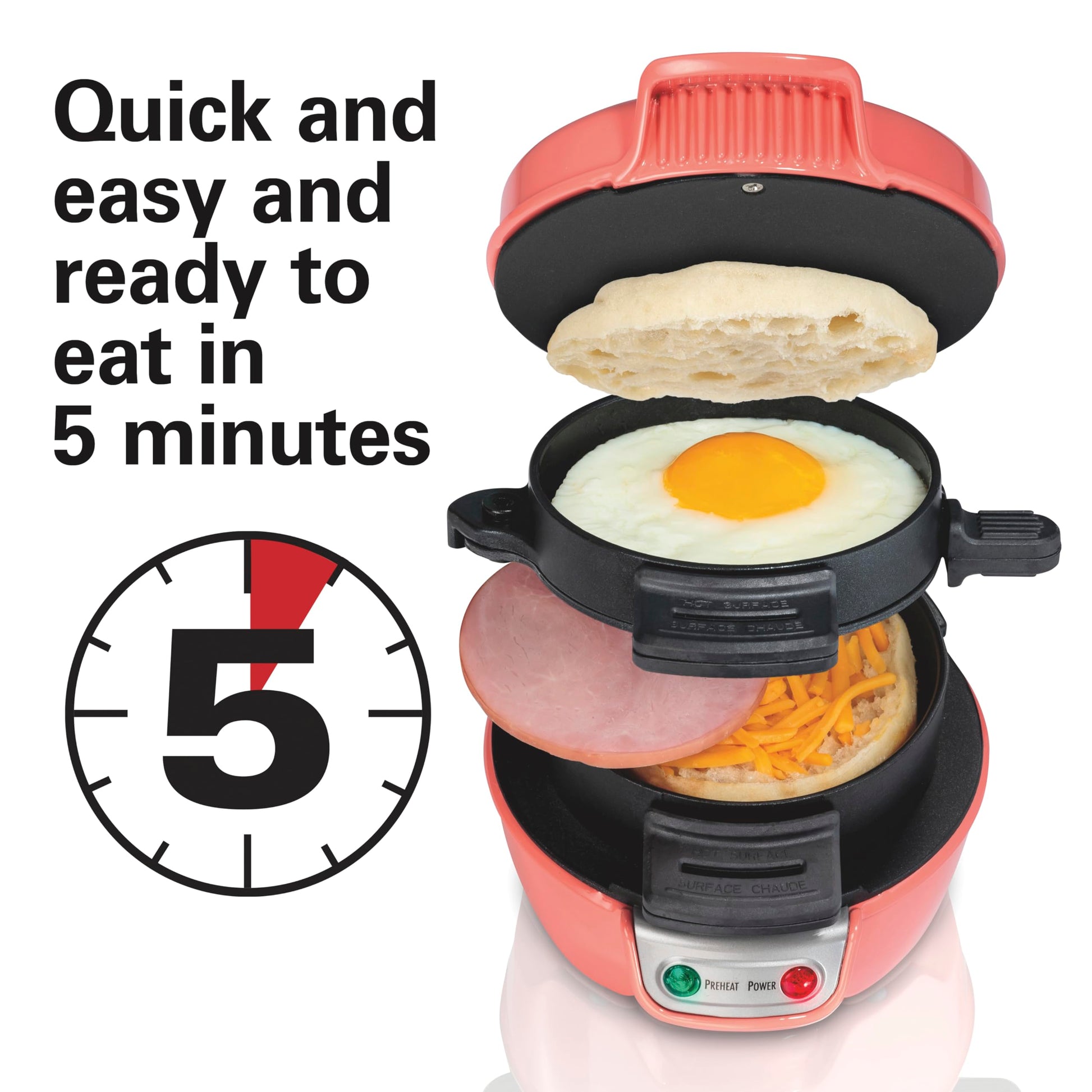 Hamilton Beach - Sandwichera de desayuno con anillo para cocinar huevos, ingredientes personalizados, perfecto para magdalenas inglesas, cruasanes, mini gofres, regalo perfecto de elefante blanco,