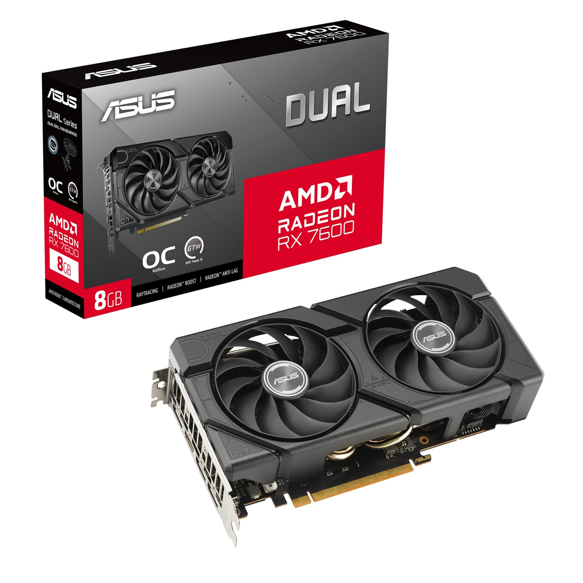 Tarjeta Gráfica ASUS Radeon RX 7600 EVO OC Blanca con 8GB GDDR6 para Desempeño Mejorado