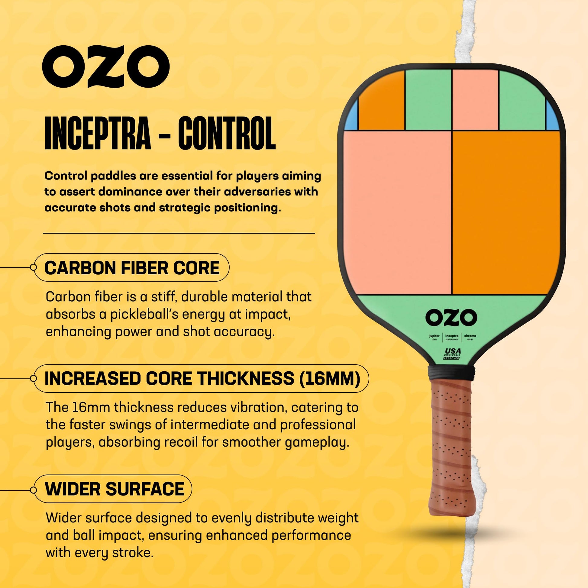 Paleta de Pickleball OZO Jupiter Chroma Grafito para Control Intermedio aprobada por USAPA