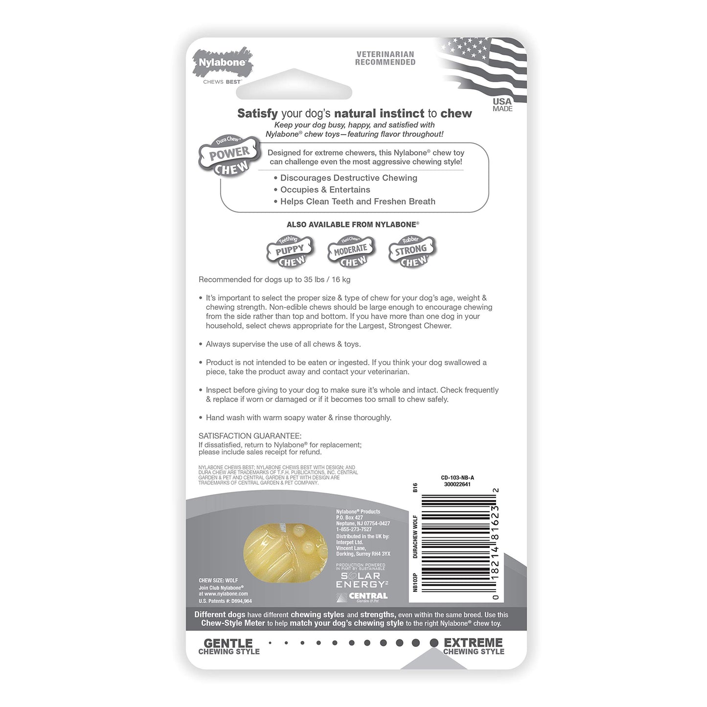 Juguete Masticador Dental Nylabone Natural Sabor a Tocino Pro Action Bone Mediano