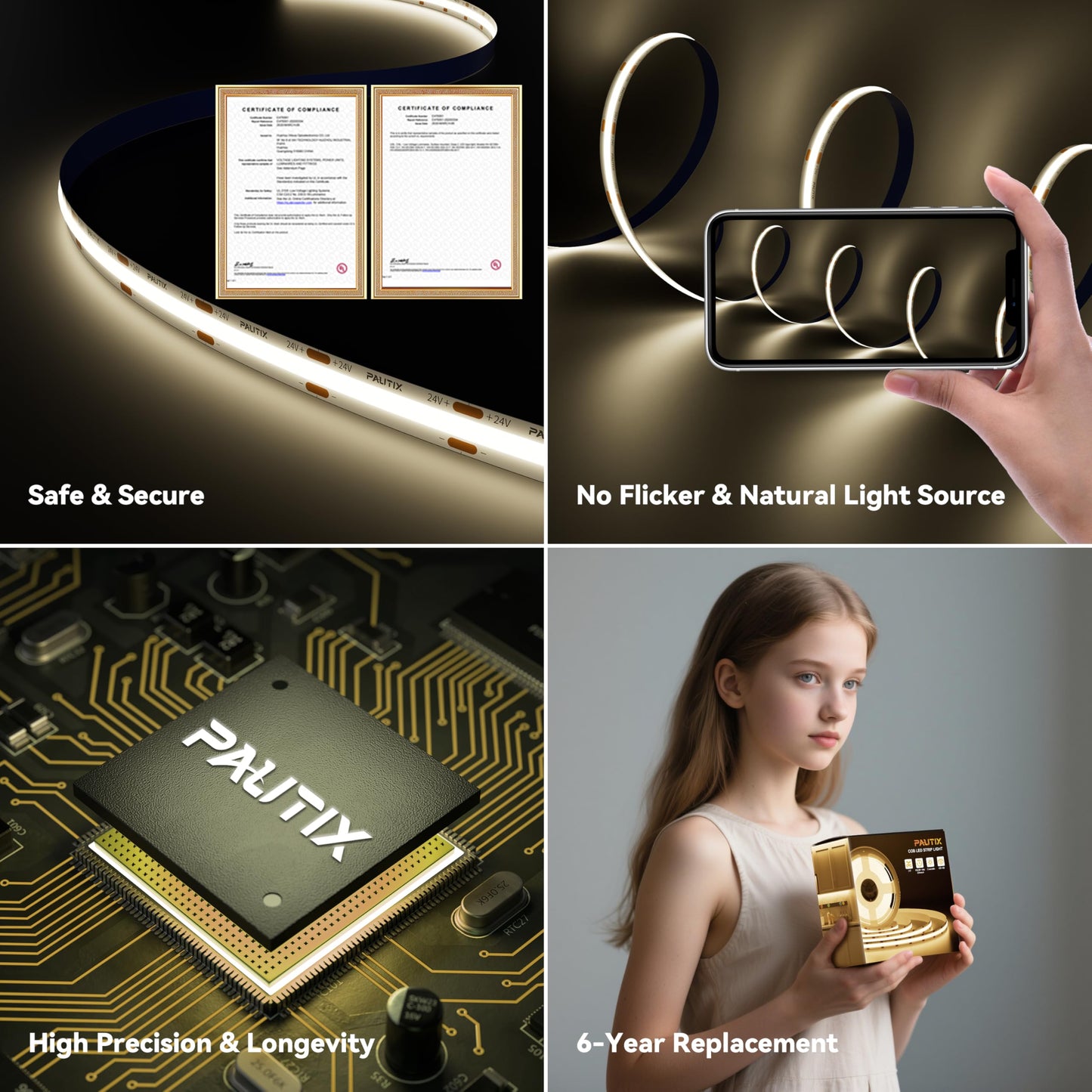 Tira de Luz LED Pautix Blanco Natural Súper Brillante Regulable para Iluminación de Bricolaje en Casa y Oficina