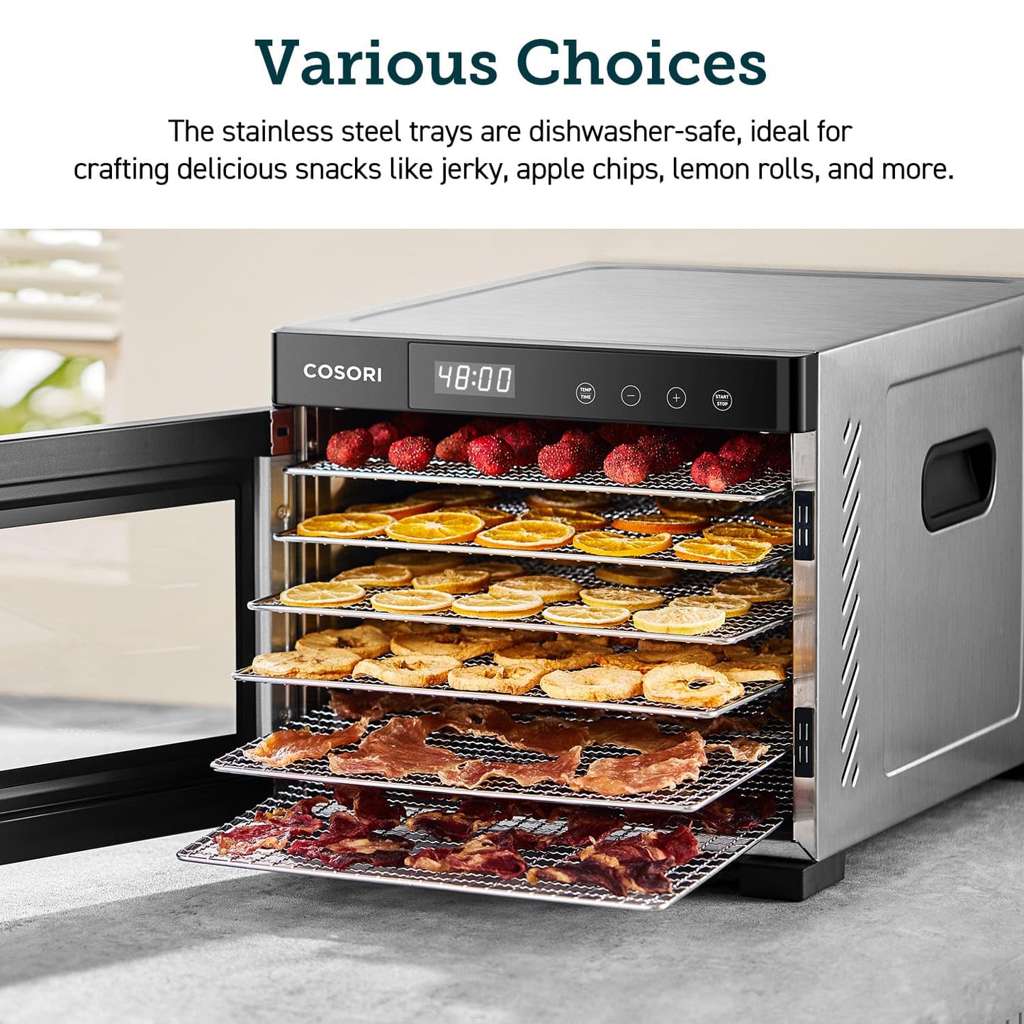 COSORI - Accesorios para deshidratadores de alimentos, compatibles con CP267-FD, paquete de 2 bandejas de acero inoxidable, C267-2ST