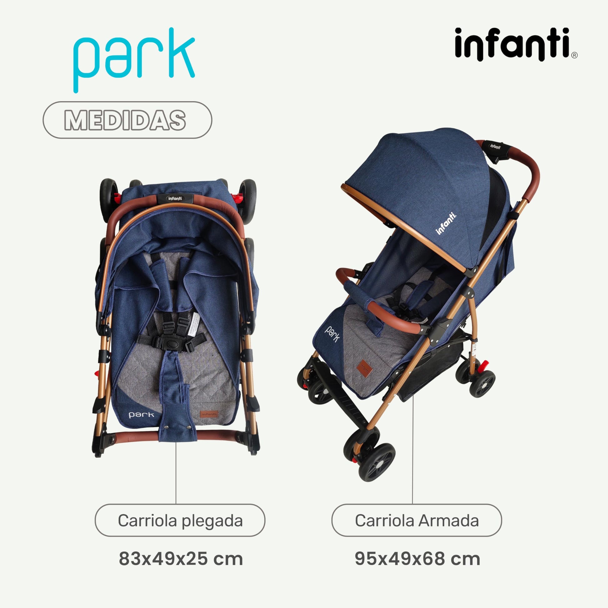INFANTI | Carriola para Bebe con Mosquitero PARK | Carreola con Portabebé - Carriola de Viaje - Carrito para Bebe | Charola Barra de Seguridad Desmontable | Cosas para Bebes 6 Meses hasta 15 kg