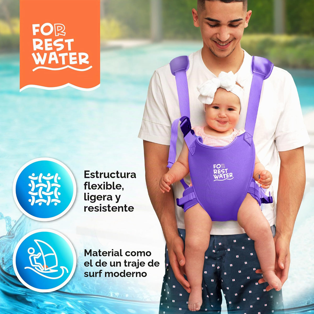 Portabebés para agua de descanso – Eslinga ergonómica de neopreno de alta calidad para diversión en agua y tierra cálida y segura (4-24 meses) – Arnés ajustable para bebés y niños pequeños