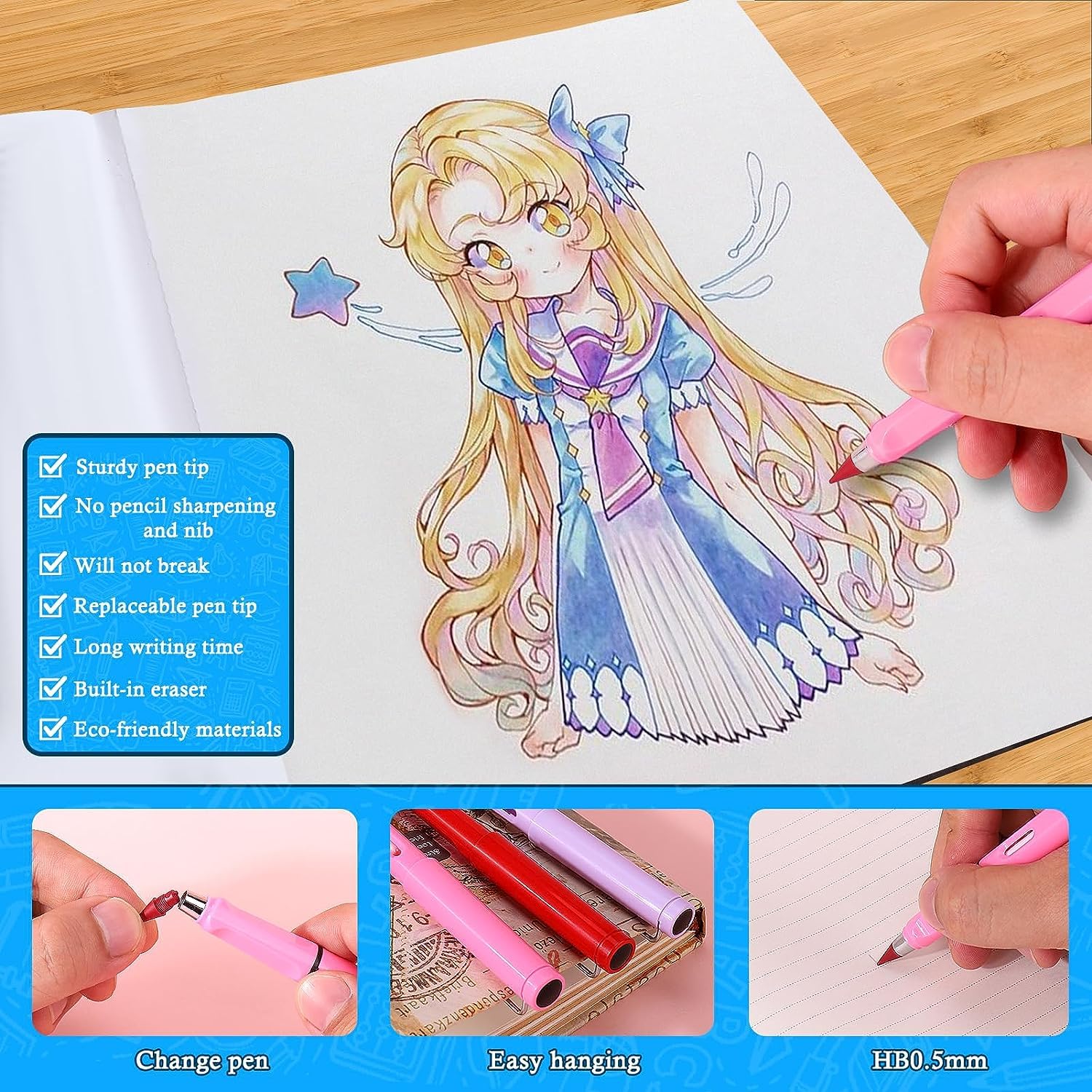 Lápiz Infinito, Lápiz para Siempre de 12 Colores, Lapices Infinito de Color, Lapices Infinito de Escritura de Larga Duración con 12 Cabezales Reemplazables, Nunca Afila Lápiz Eterno Sin Tinta
