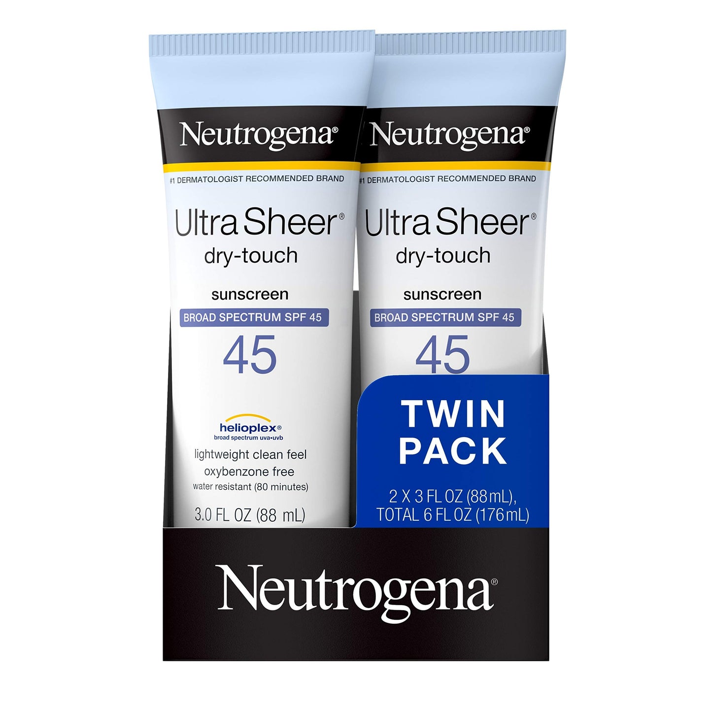 NEUTROGENA Hidratante Facial Hydro Boost Water gel 50 g + Protector solar ultraclaro de factor de protección de 45, paquete doble de 177 ml (6 oz)