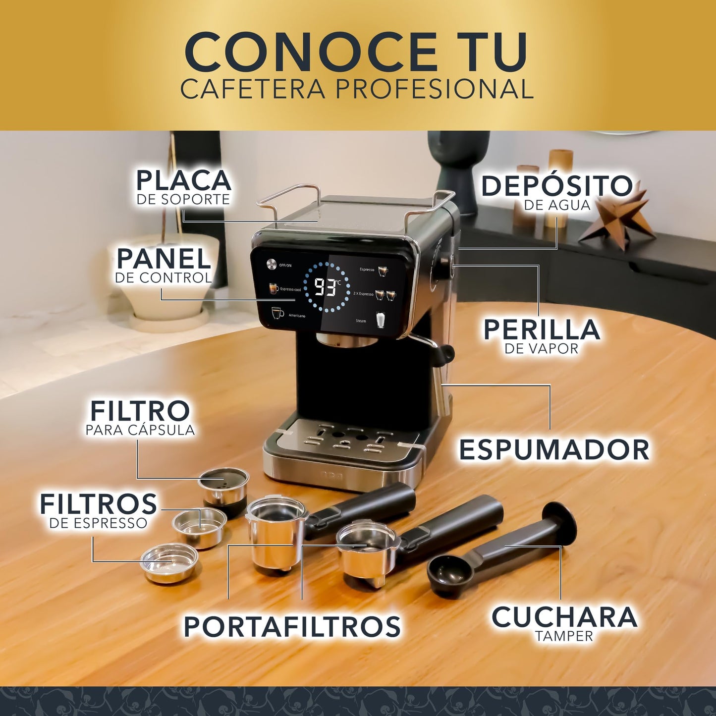 Cafetera RCA Acero Inoxidable 2 en 1 con Pantalla Inteligente y Espumador