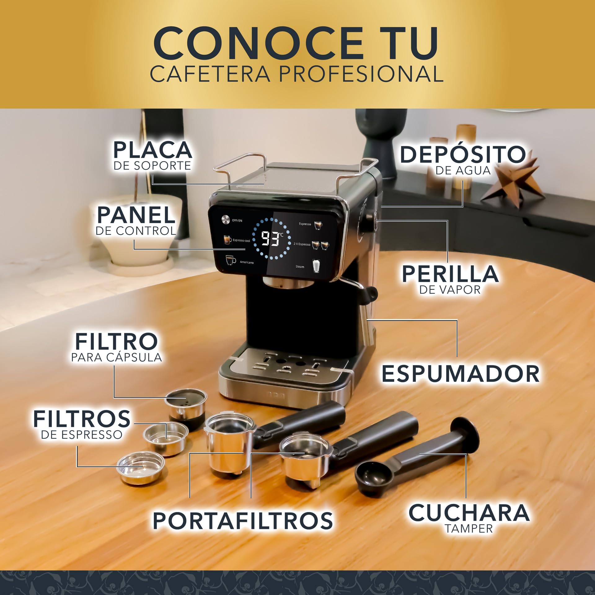 Cafetera RCA Acero Inoxidable 2 en 1 con Pantalla Inteligente y Espumador