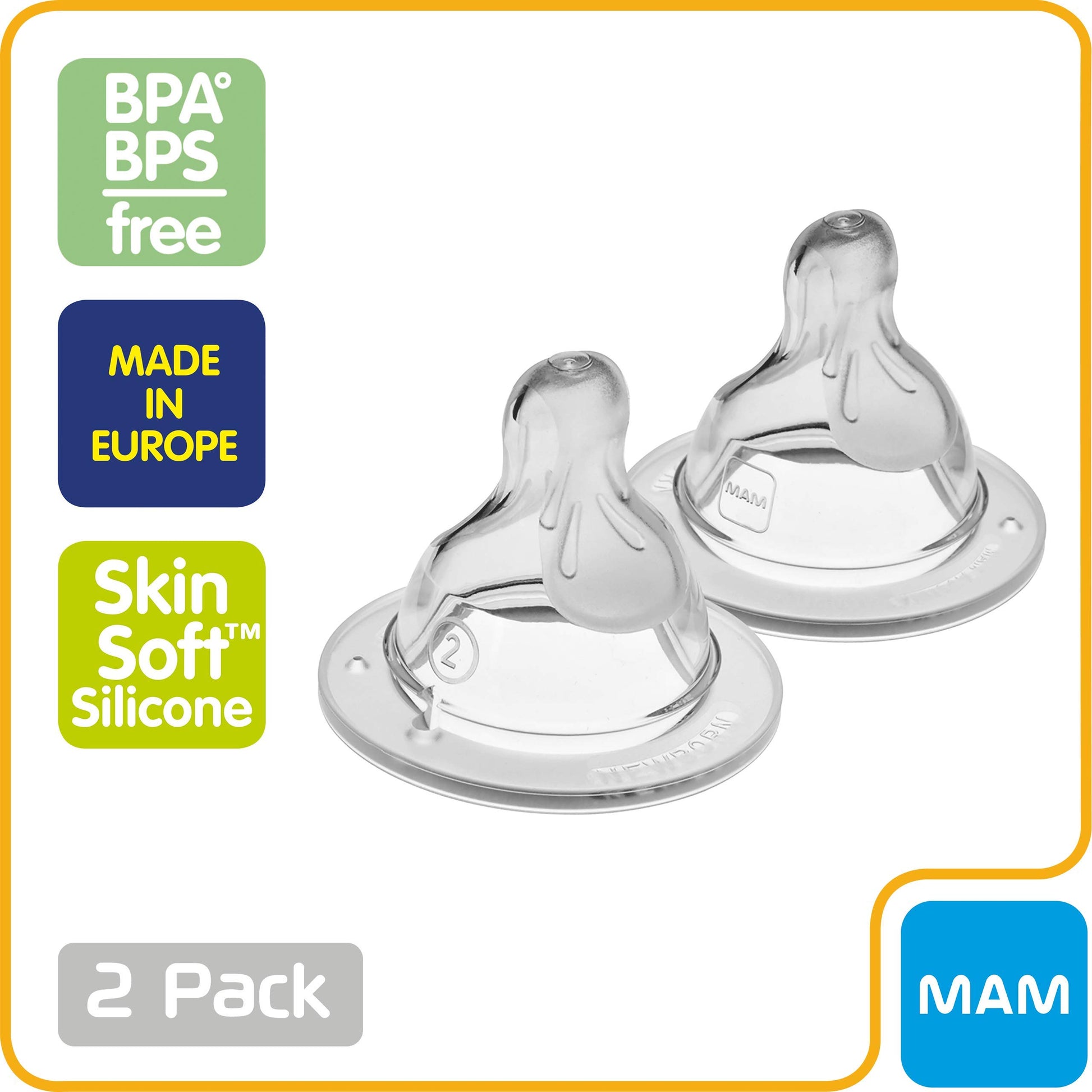 MAM Bottle Nipples, Level 2 Medium Flow Nipple, 2+ Months, 2-Count