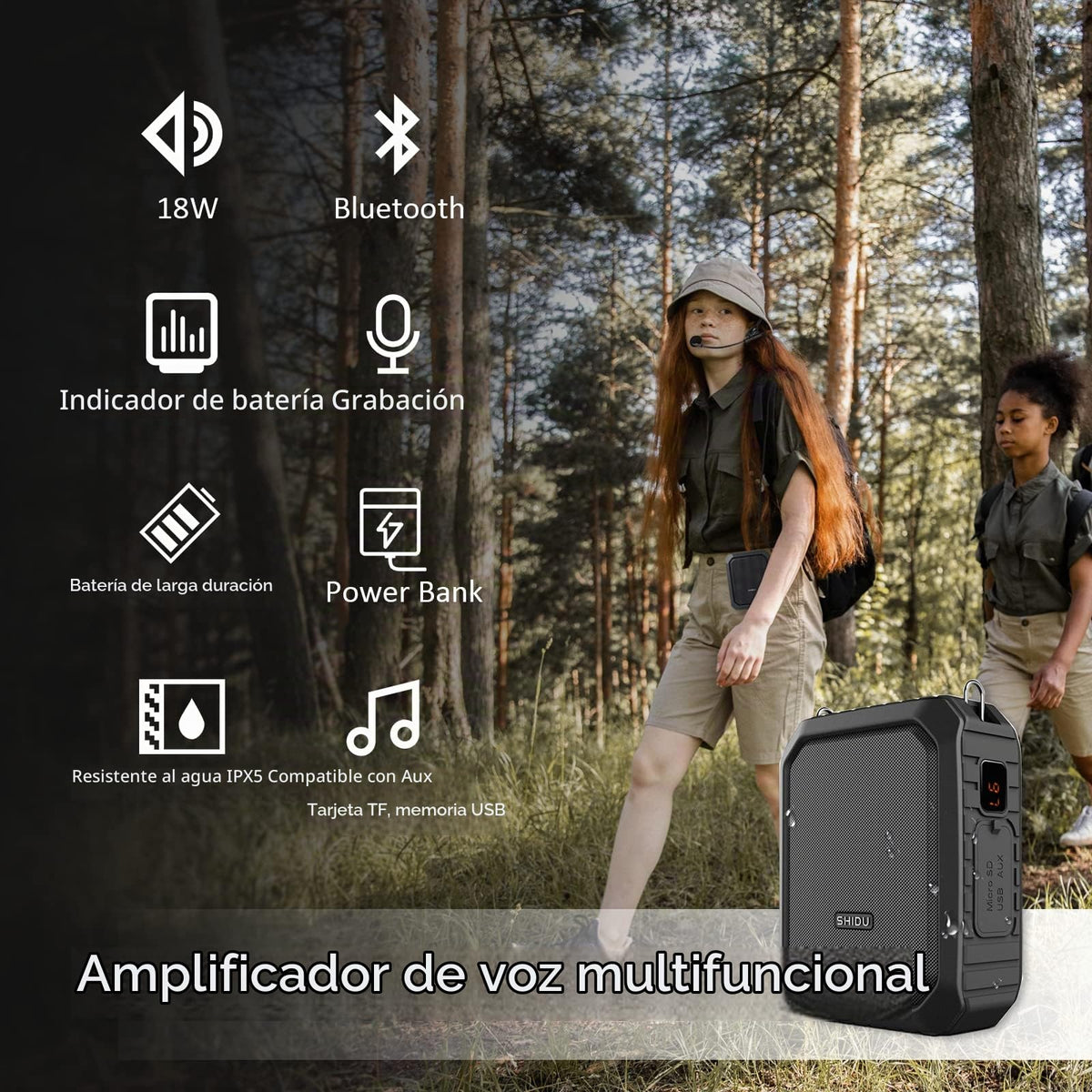Amplificador de Voz Personal Portátil Impermeable con Micrófono y Banda para la Cintura 18W para Profesores