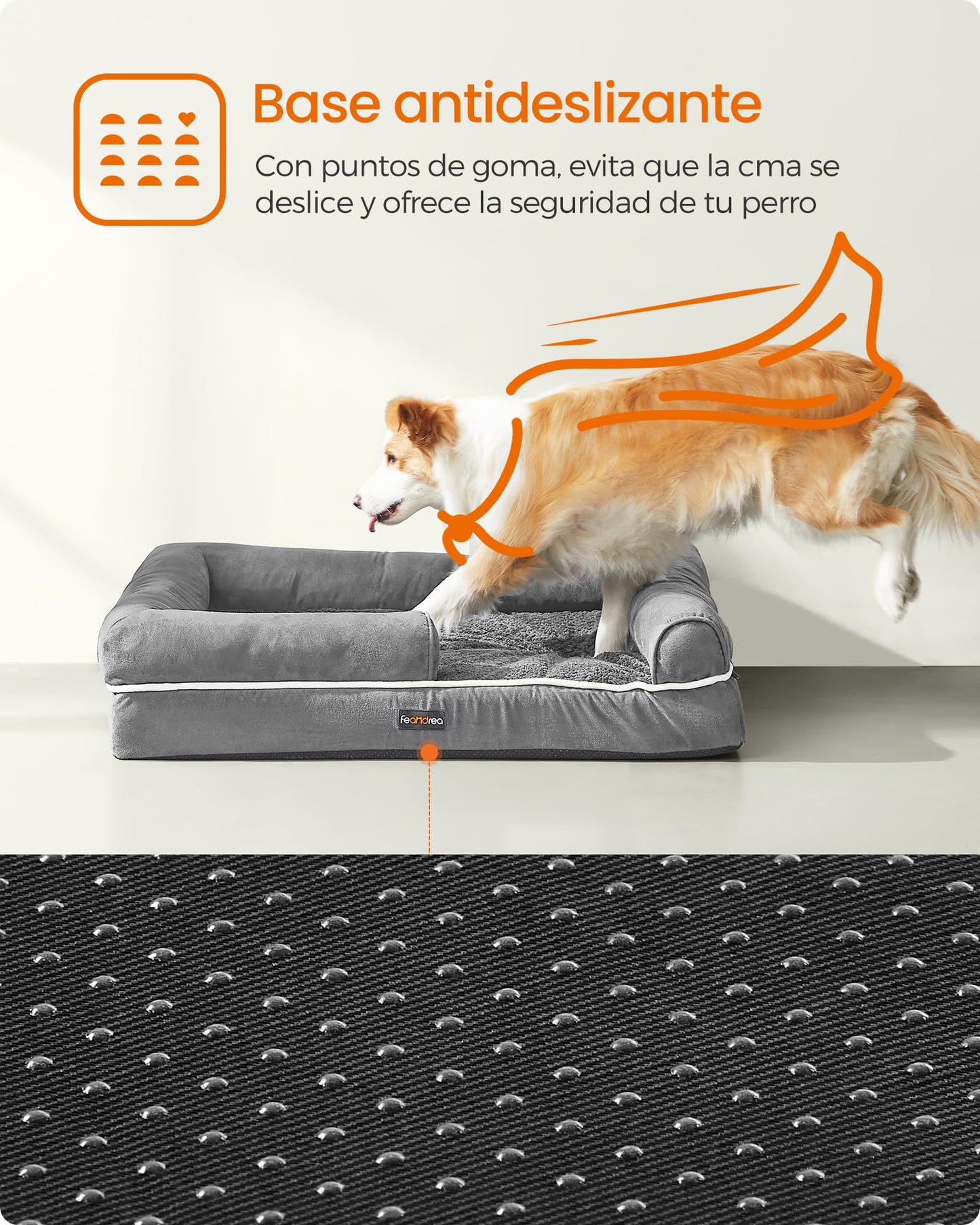 Cama Ortopédica para Perros Feandrea Gris Claro Funda Extraíble y Lavable