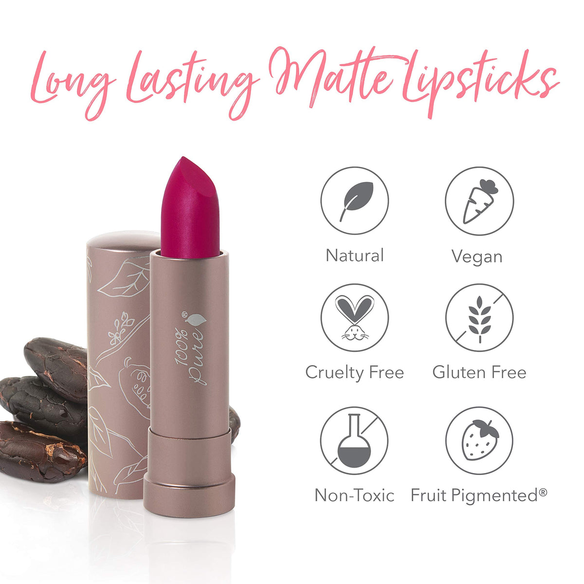 100% Pure Cocoa Butter Matte Lipstick, Marrakesh, 0.15 Ounce