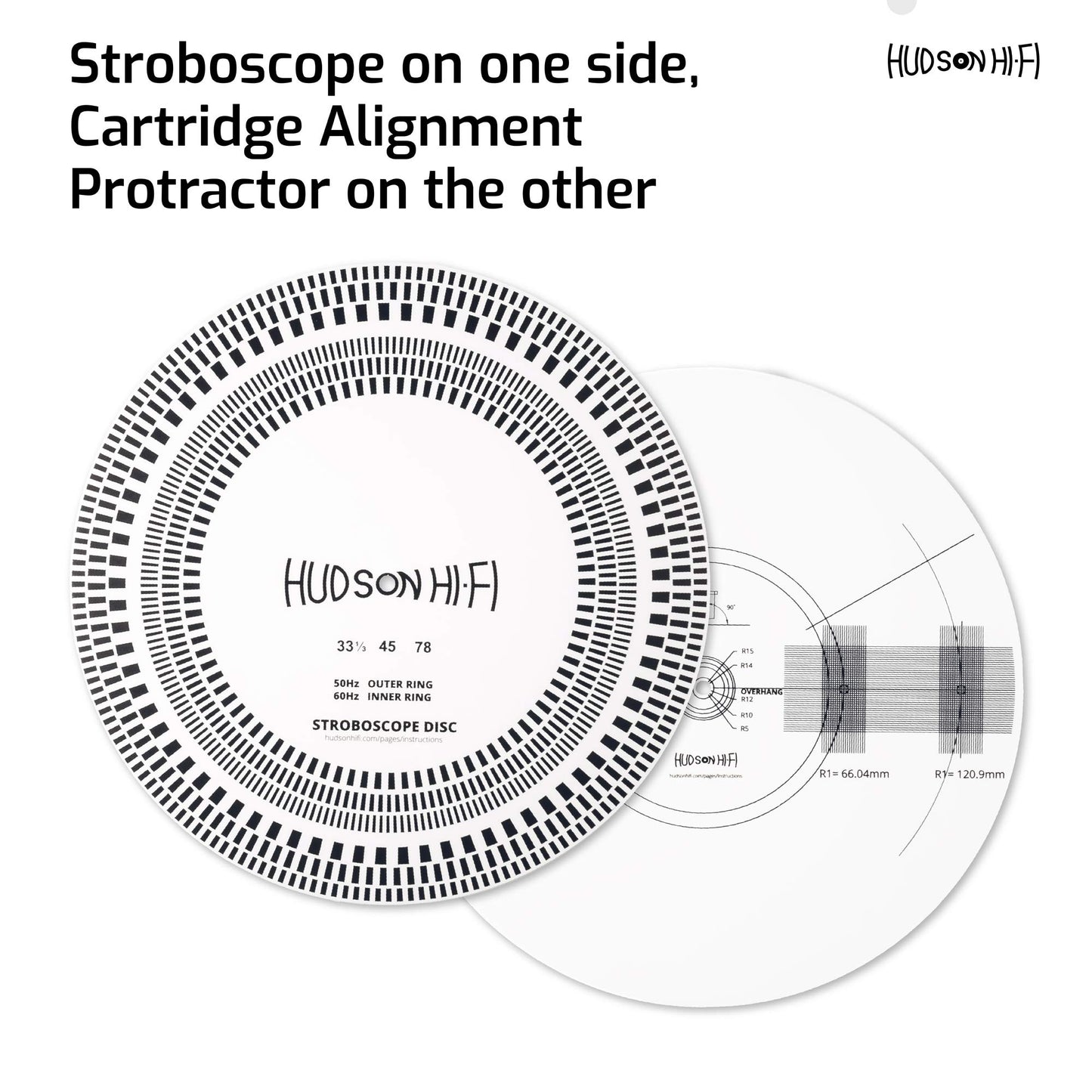 Hudson Hi-Fi - Mat Strobe Mat for Turntable - Testing 33-1-3 RPM, 45 RPM - Cartridge and Needle Alignment Conveyor Tool Mat on Hi-Fi LP Vinyl Players - Two Sides