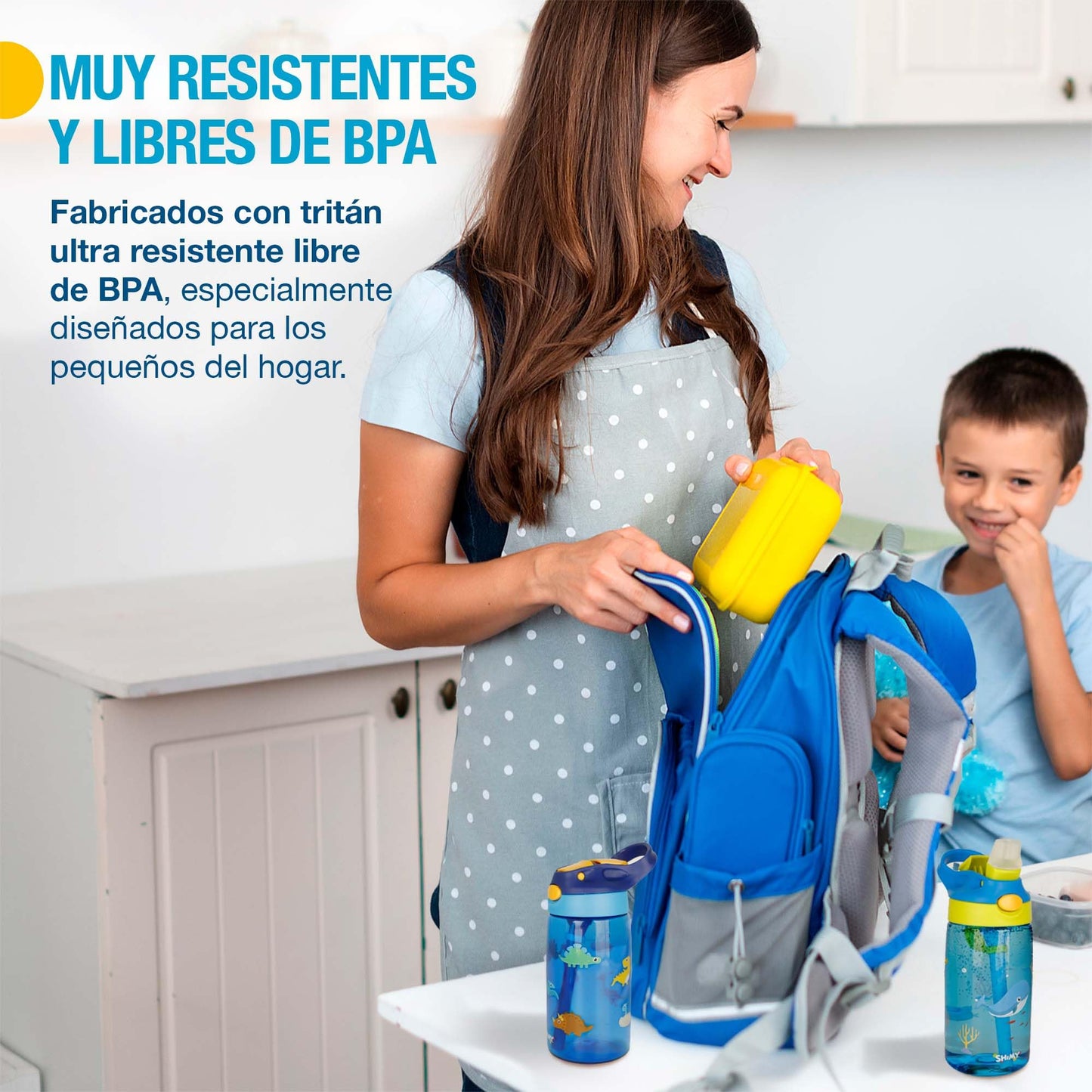 Termos SHIMY Azul y Verde con Tapa a Prueba de Fugas y Popote de Silicón para Niños