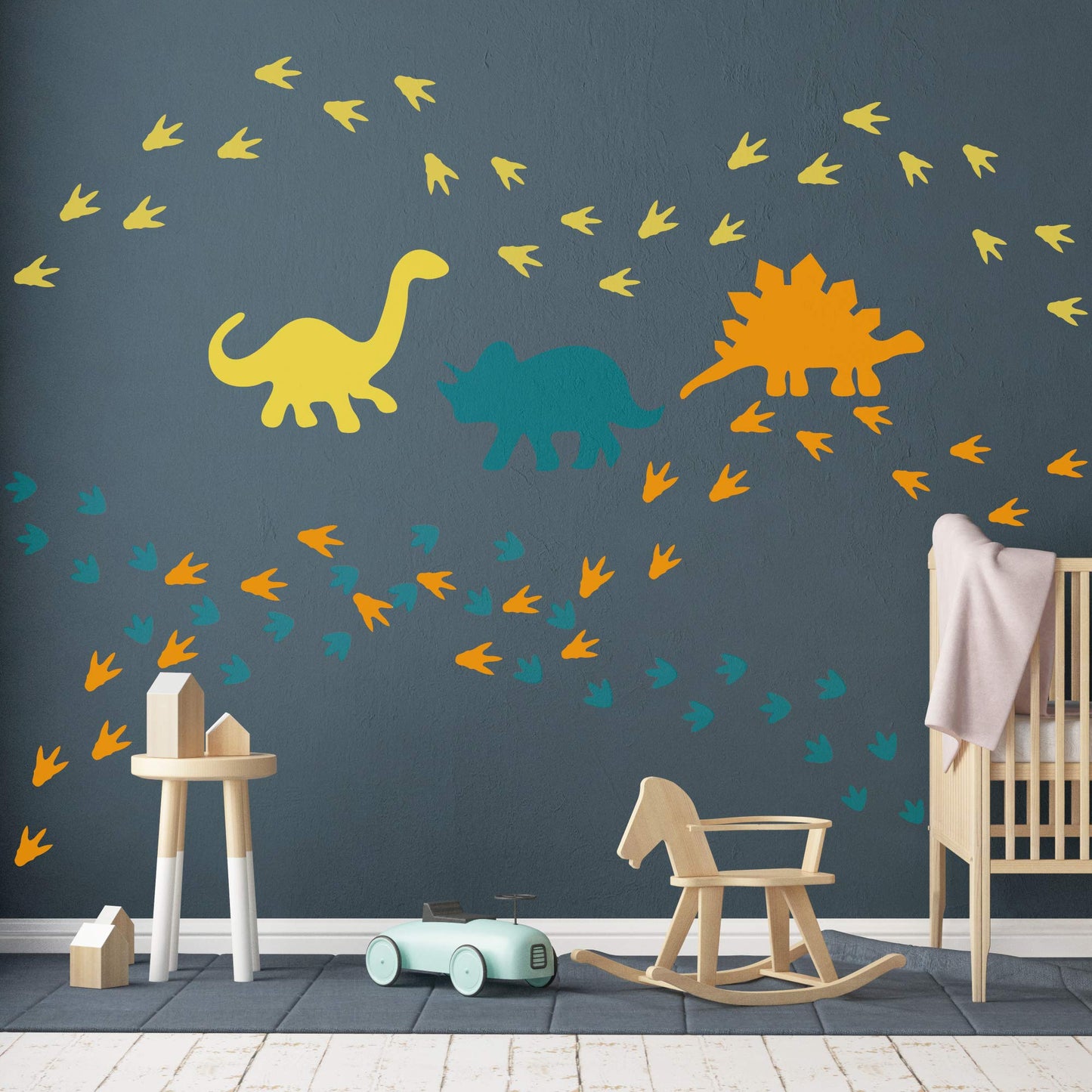 GULIGULI Vinilo adhesivo de pared con diseno de dinosaurio, diseno de huellas de dinosaurio, para ninos y ninas, dormitorio infantil, decoracion de pared