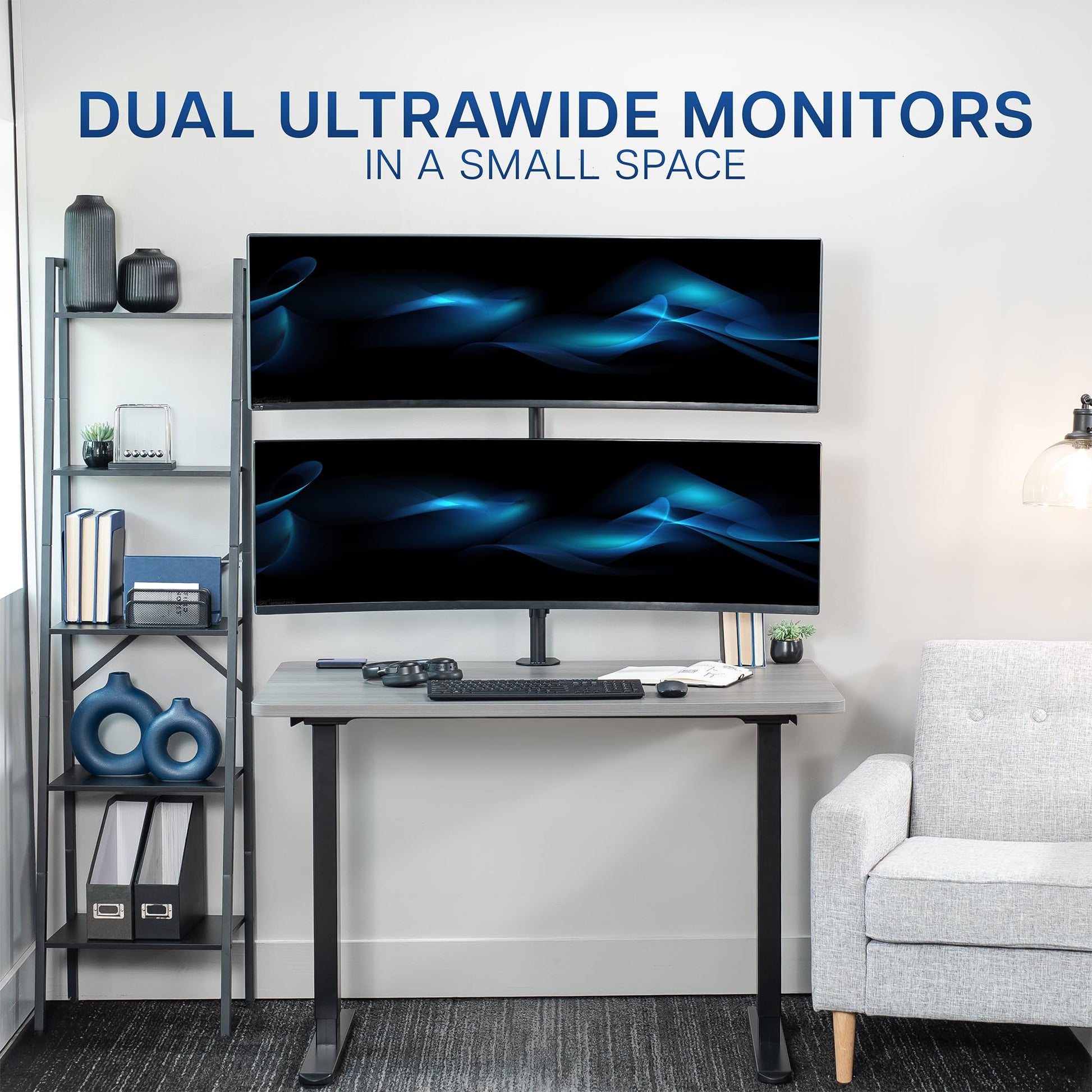 Soporte de Computadora VIVO Negro Ultra Ancho y Ajustable para Monitores Verticales Doble de Hasta 49 Pulgadas