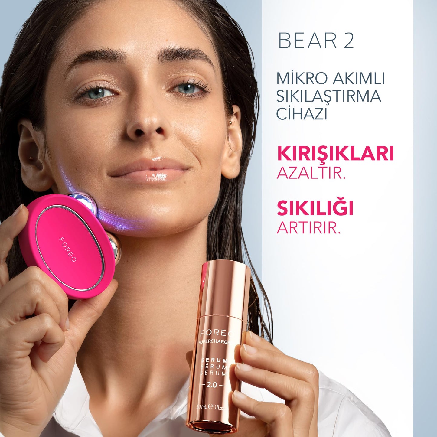 FOREO BEAR 2 Set - Set de skin care - Masajeador facial de microcorrientes + SUPERCHARGED SERUM 2.0, 30 ml + SUPERCHARGED Crema hidratante intensa de triple acción HA+PGA, 15 ml - Antiedad - Lifting