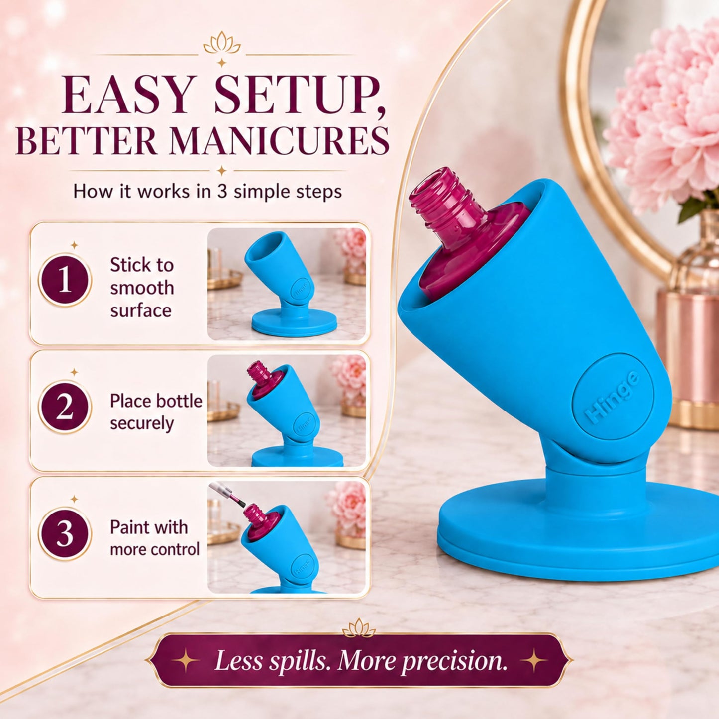 tweexy - Soporte para botella de esmalte de uñas sin inclinar, soporte para esmalte de uñas antiderrames, inclinado, succión de bloqueo de aire IntelliStick | pintura de uñas, herramientas de arte de