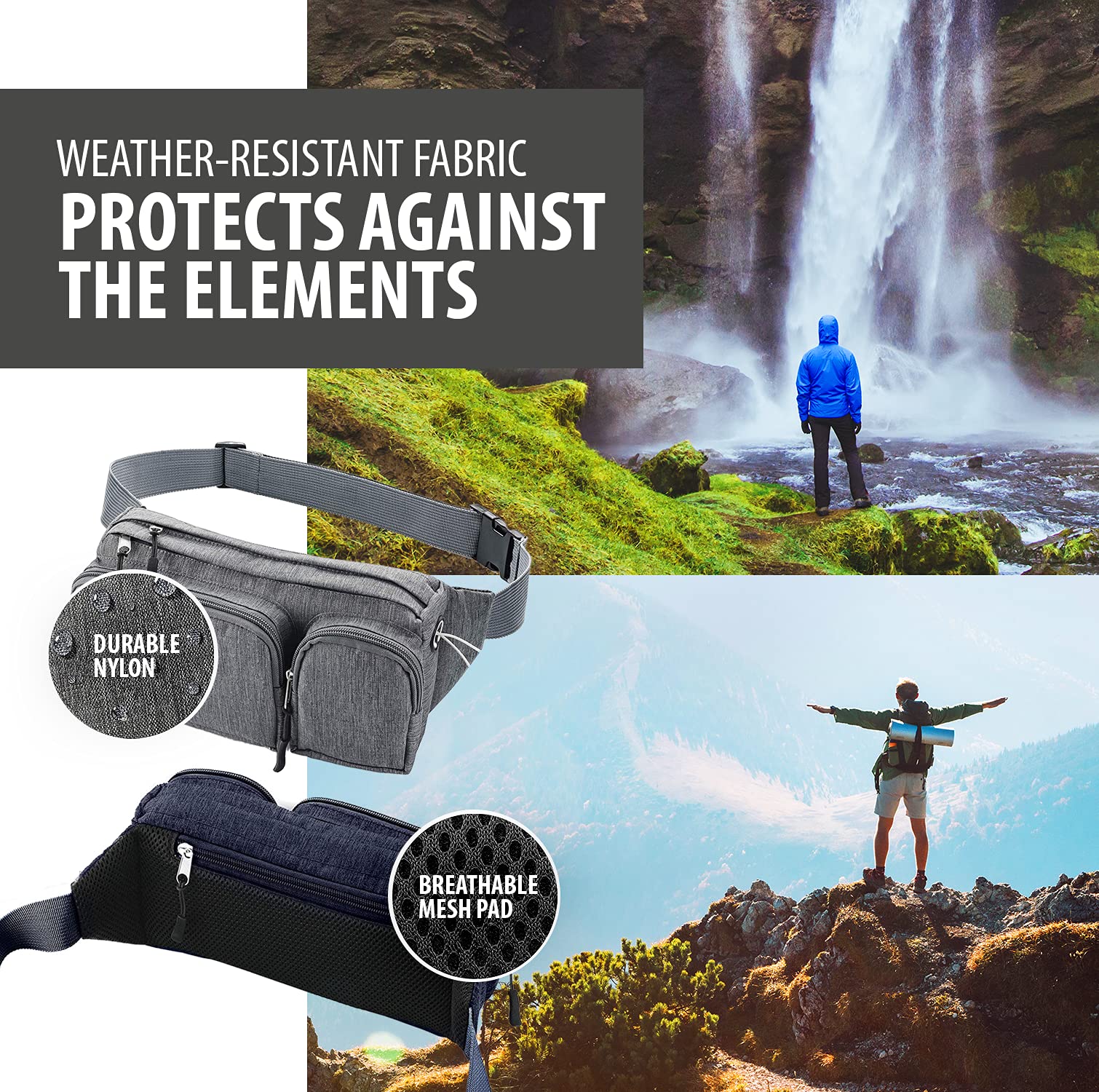 Cangurera para mujeres y hombres, bonita, para cintura, para senderismo, viaje campamento, correr, agujero para audífonos, cinturón de dinero con 6 bolsillos, extensión de la correa, llevar fácilmente cualquier teléfono, pasaporte, portafolios, soporte re