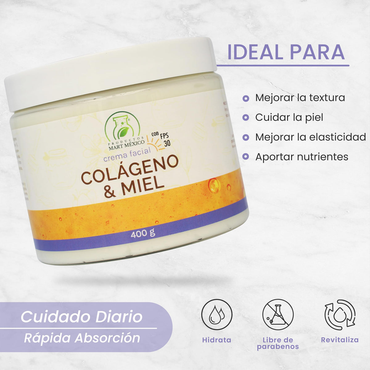 Crema Facial & Corporal De Colágeno Con Miel Con Filtro Solar Piel Más Joven 400 Gr Productos Mart Mexico