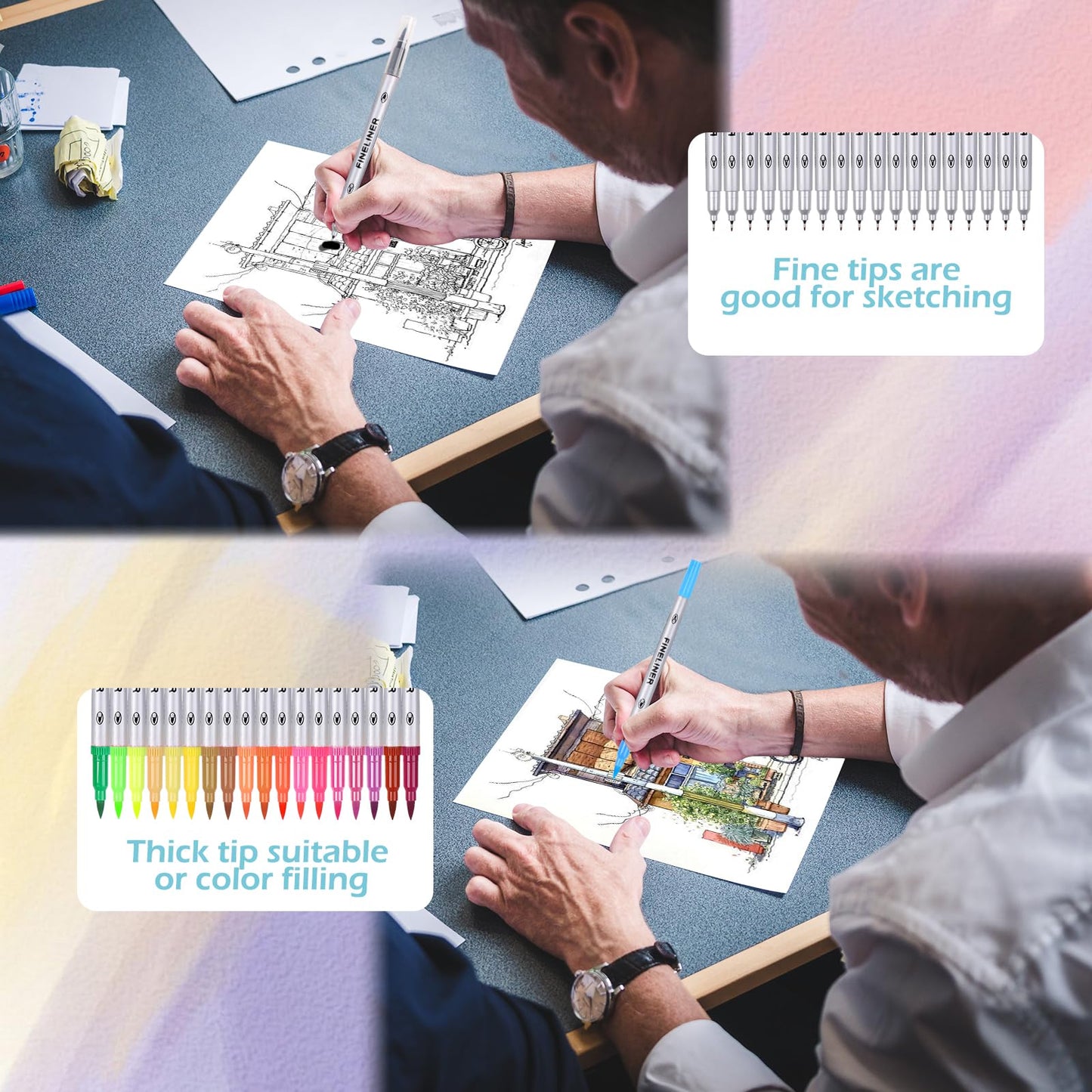 GeeRic 36 rotuladores artísticos,de 0.4mm/3mm Pinceles Acuarela de Pintura para Acuarela Puntas Caligrafía Arts Marcadores Surtidos Pequeño Grande de Agua Soluble Lápices Pinceles para Acuarela