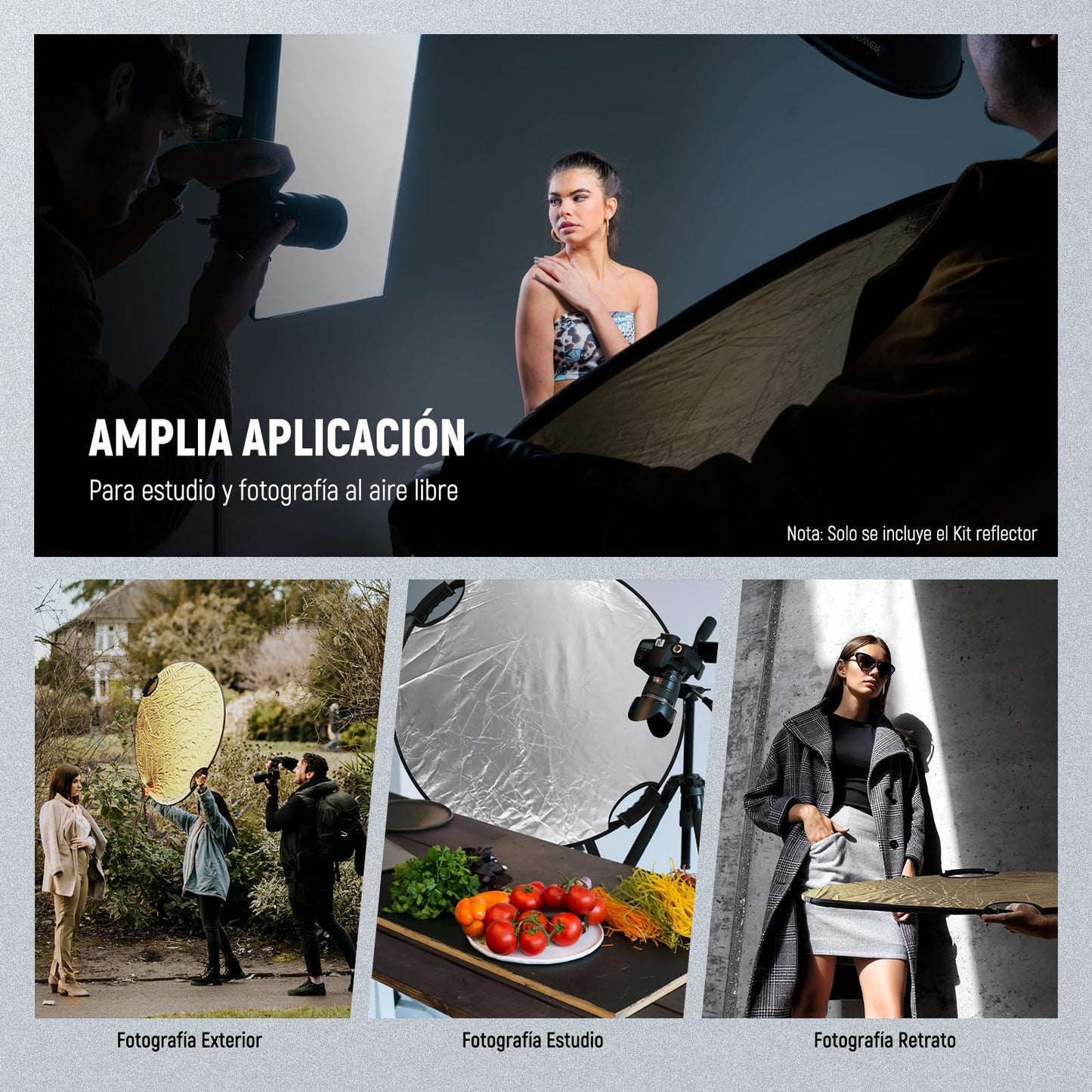 NEEWER 51"/130cm Reflector de Luz con Mango y Rosca de 3/8", Difusor de Luz de Disco Plegable 5 en 1 Translúcido/Plata/Oro/Blanco/Negro para Iluminación de Fotografía, Iluminación Exterior, RF-130II