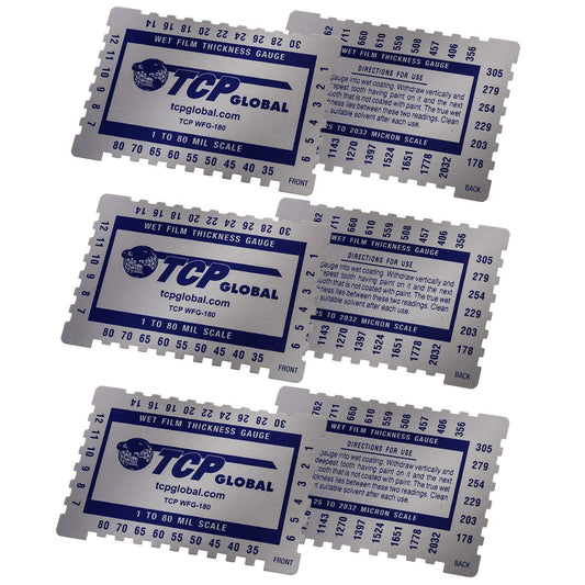 Peine Medidor de Espesor de Película Húmeda TCP Global Transparente con Escalón y Muescas (Paquete de 3)