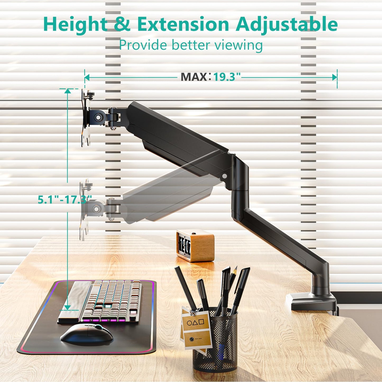 Soporte de Monitor WALI Negro con Brazo Ergonómico Ajustable para 17 a 34 Pulgadas