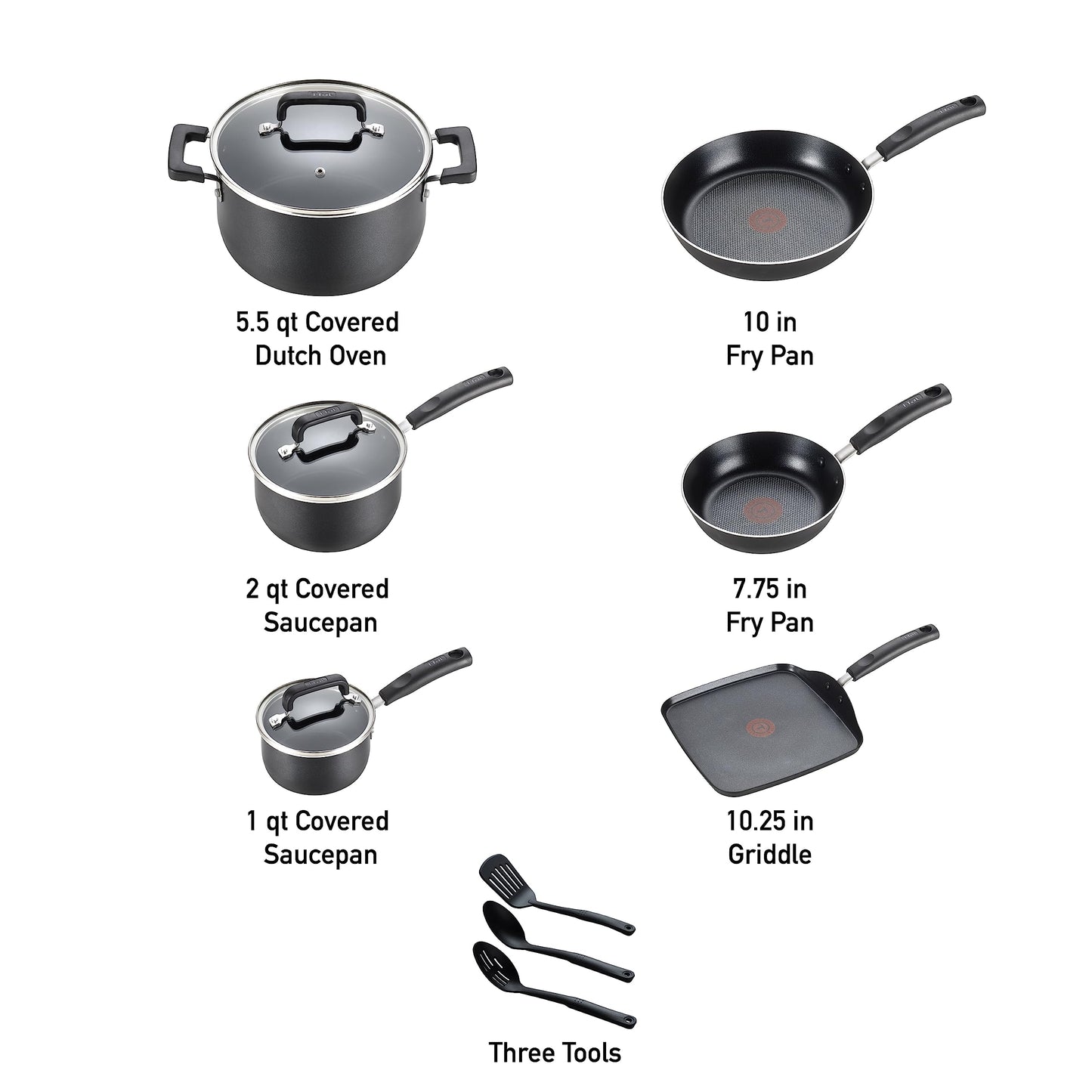 Juego de Utensilios de Cocina T-fal Signature Negro Anti adherentes aptos para Lavavajillas (12 Piezas)