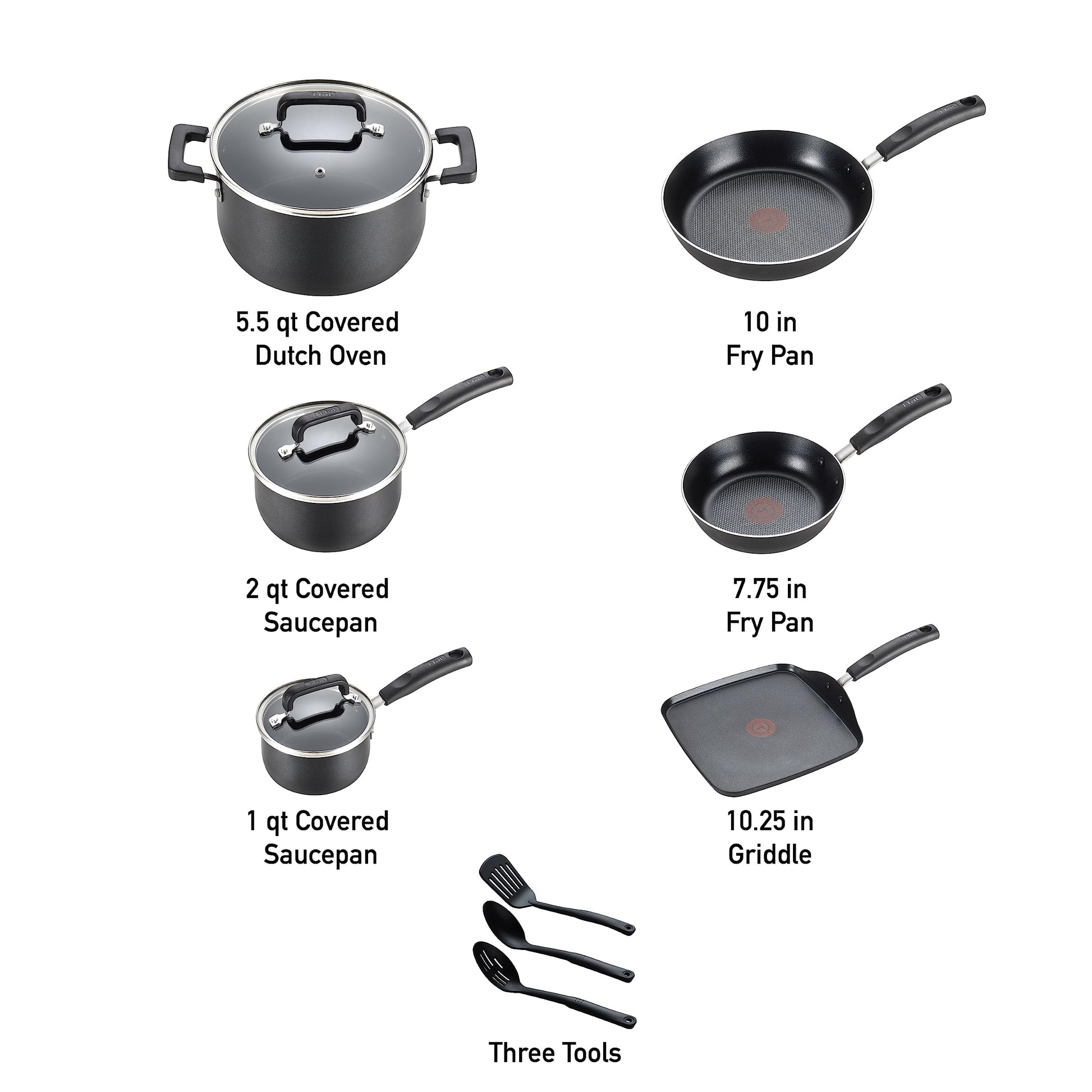 Juego de Utensilios de Cocina T-fal Signature Negro Anti adherentes aptos para Lavavajillas (12 Piezas)