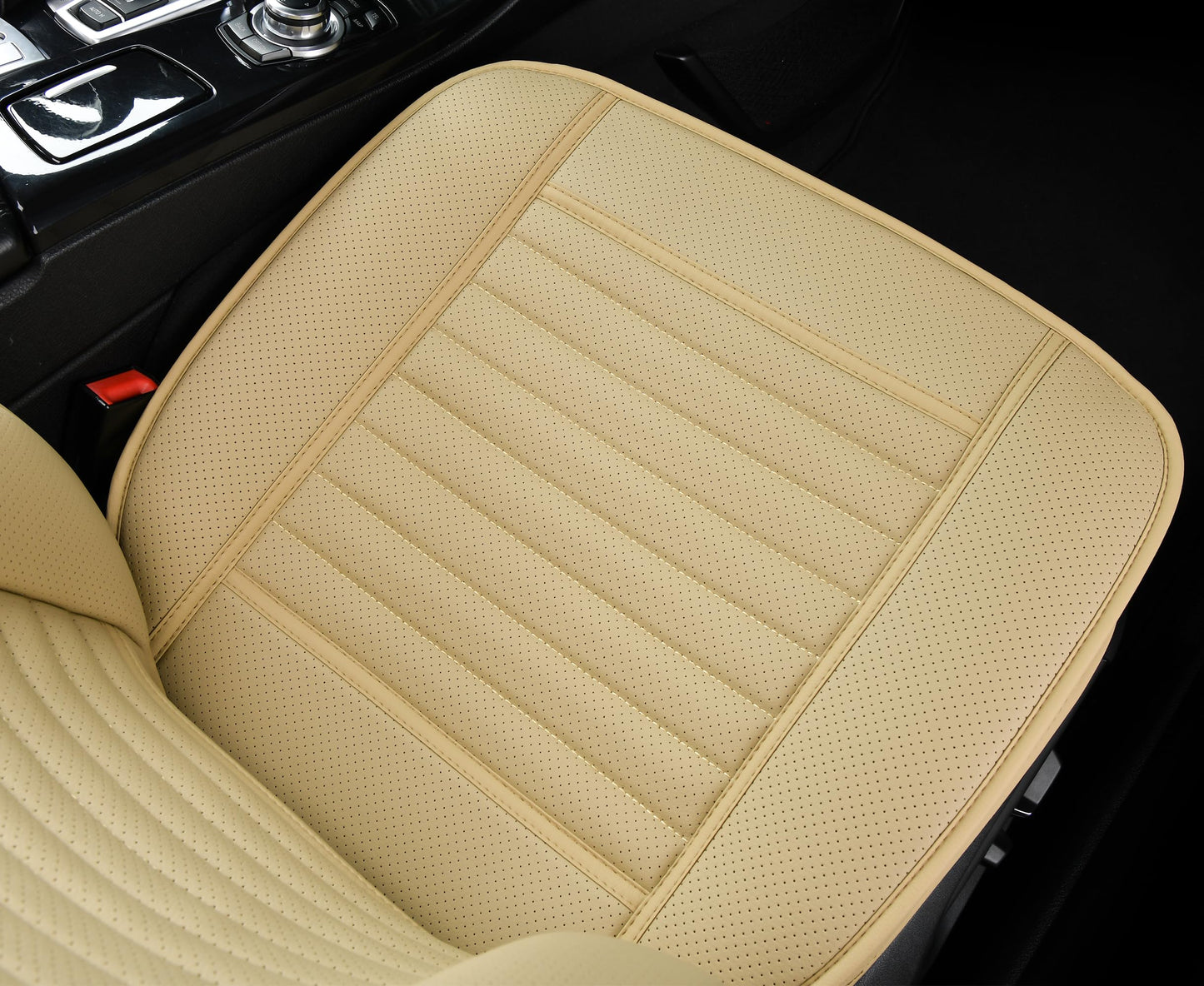 Sunny Color 2 Fundas de Asiento de Coche, Protectores de Lujo Universales Antideslizantes para Asiento del Conductor, Fundas Delanteras de Piel Sintética (Beige)