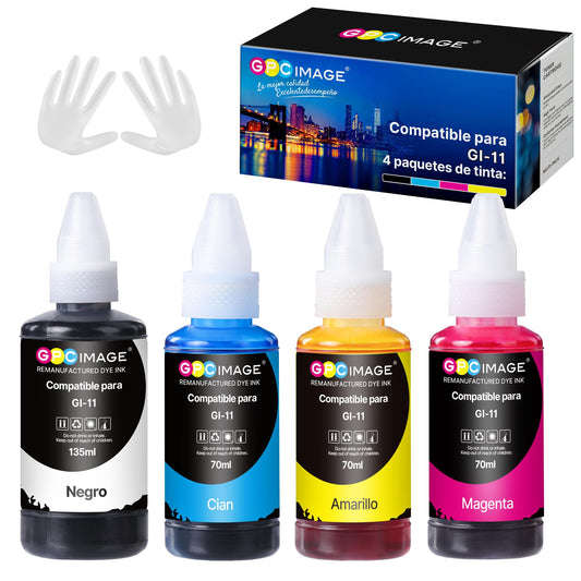 GPC Image Botella de Tinta Reemplazo para Canon GI-11 Gi11 Tinta Compatible para Canon Pixma G2160 G3160 Impresoras (4 Botellas)