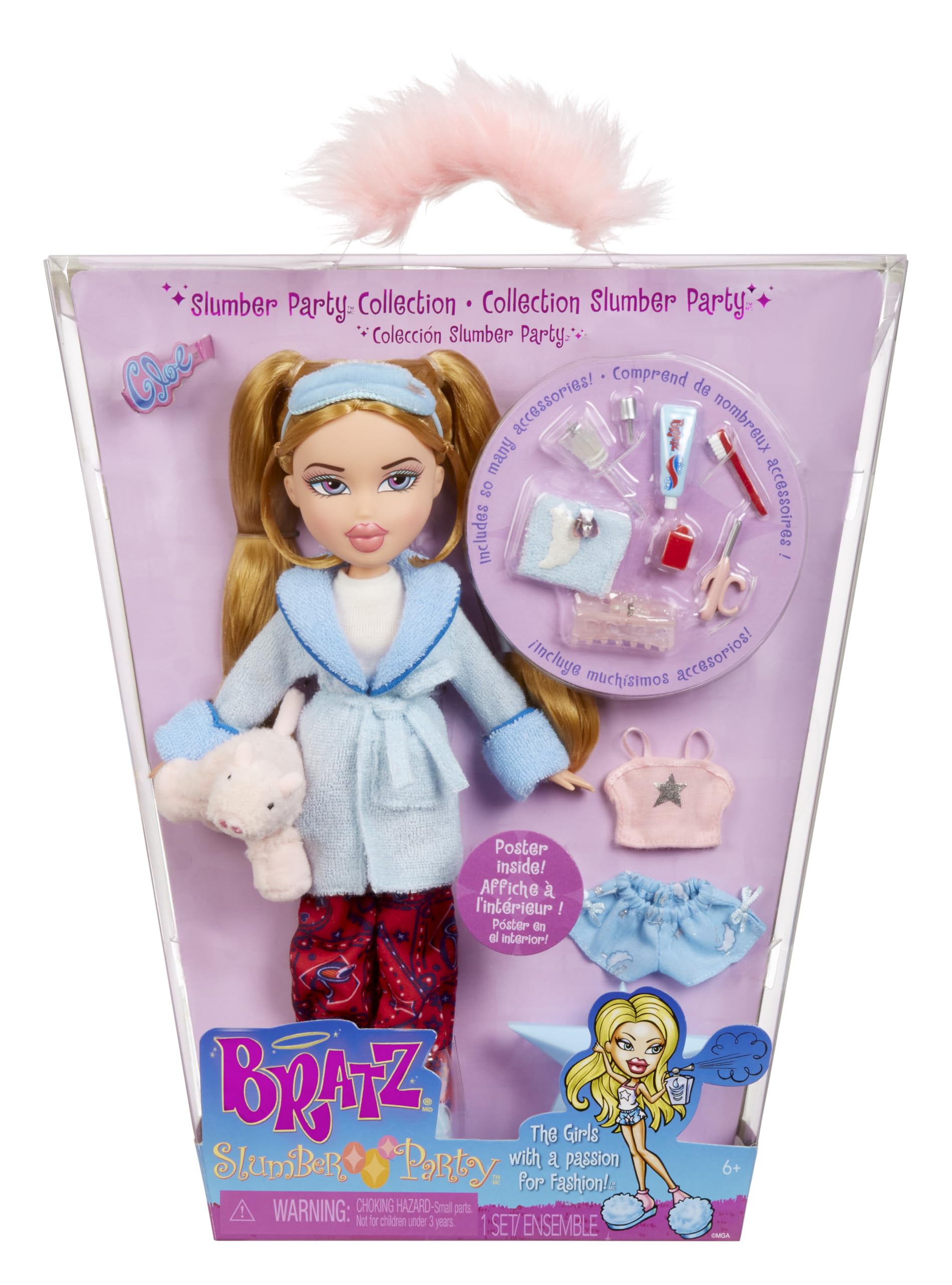 Bratz Fiesta de Pijamas - Muñeca de Moda Cloe - con 2 Conjuntos de Pijamas, Animal de Peluche y Accesorios - Apta para Niños y Coleccionistas