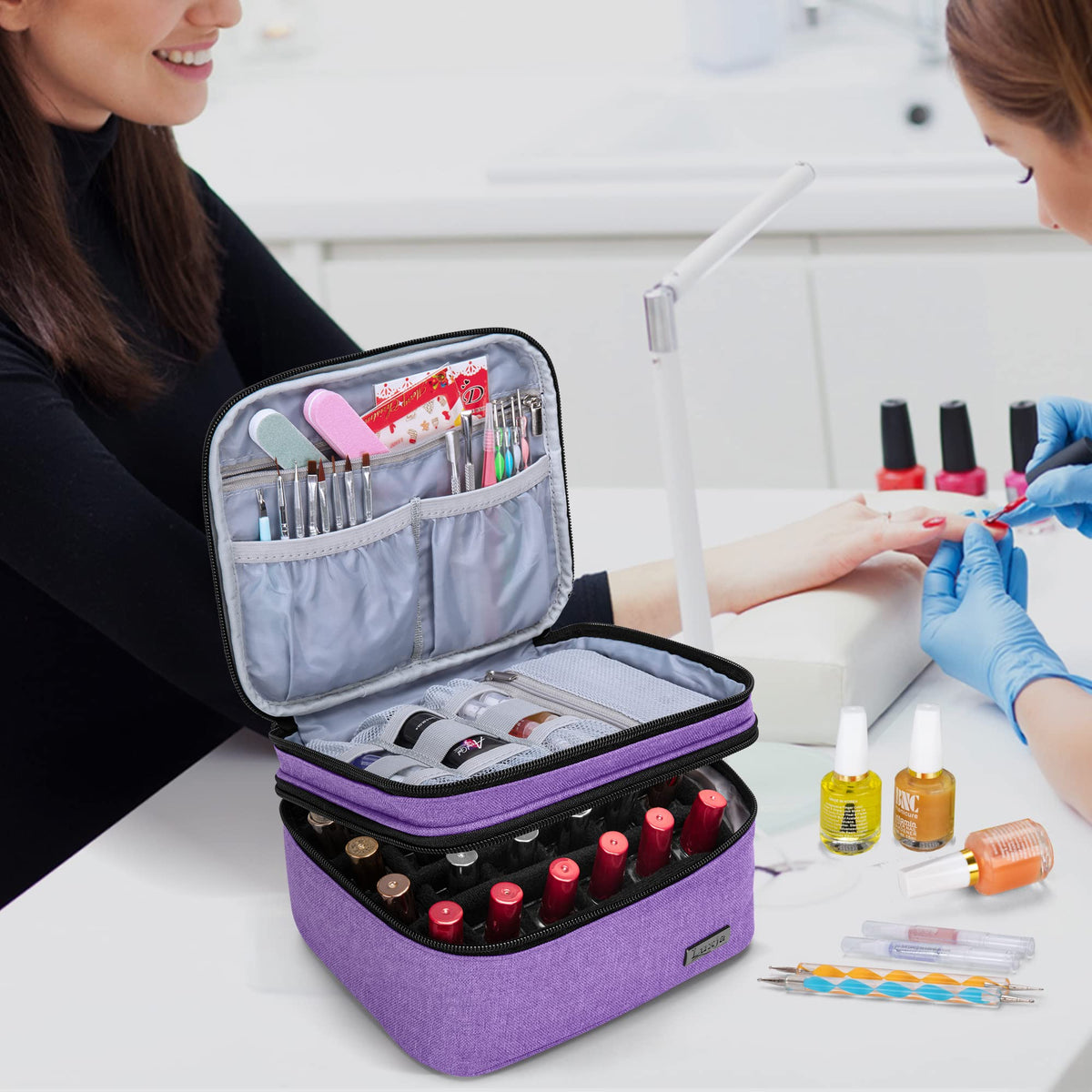 Luxja Nail Polish Carrying Case - Holds 20 Bottles (15ml - 0.5 fl.oz) or 30 Bottles (7ml - 0.27 fl.oz), Portable Organizer Bag for Nail Polish and Manicure Set, Purple