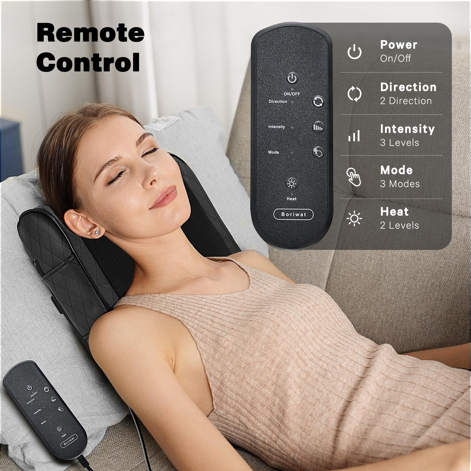 Boriwat - Almohada de masaje de espalda, masajeador eléctrico Shiatsu para aliviar el estrés