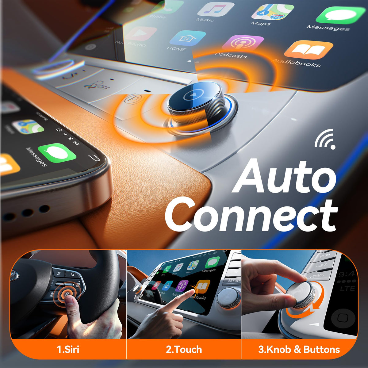 Adaptador Inalámbrico Cleviton Negro Conexión Estable 3X Bluetooth 5.3 y WiFi 6 para Apple Carplay